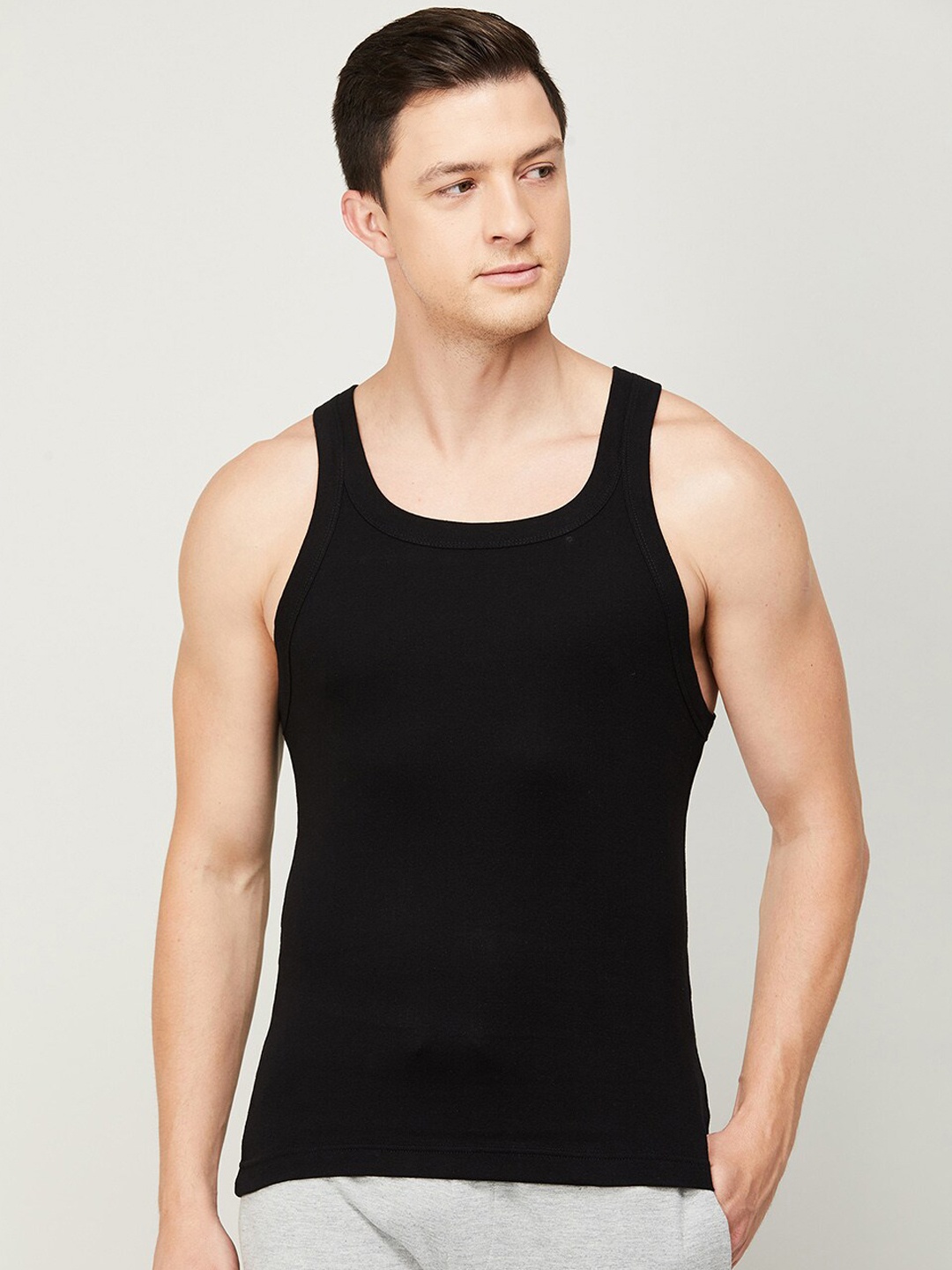 

Fame Forever by Lifestyle Men Black Solid Cotton Innerwear Vests