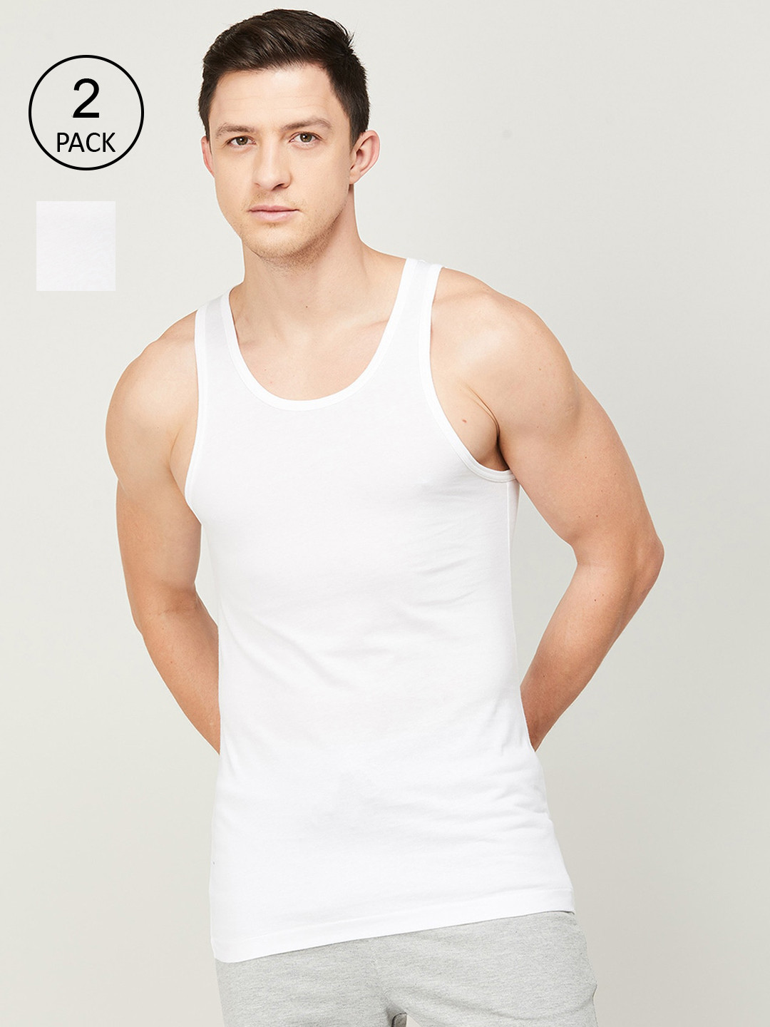 

Fame Forever by Lifestyle Men Pack Of 2 White Solid Cotton Innerwear Vests