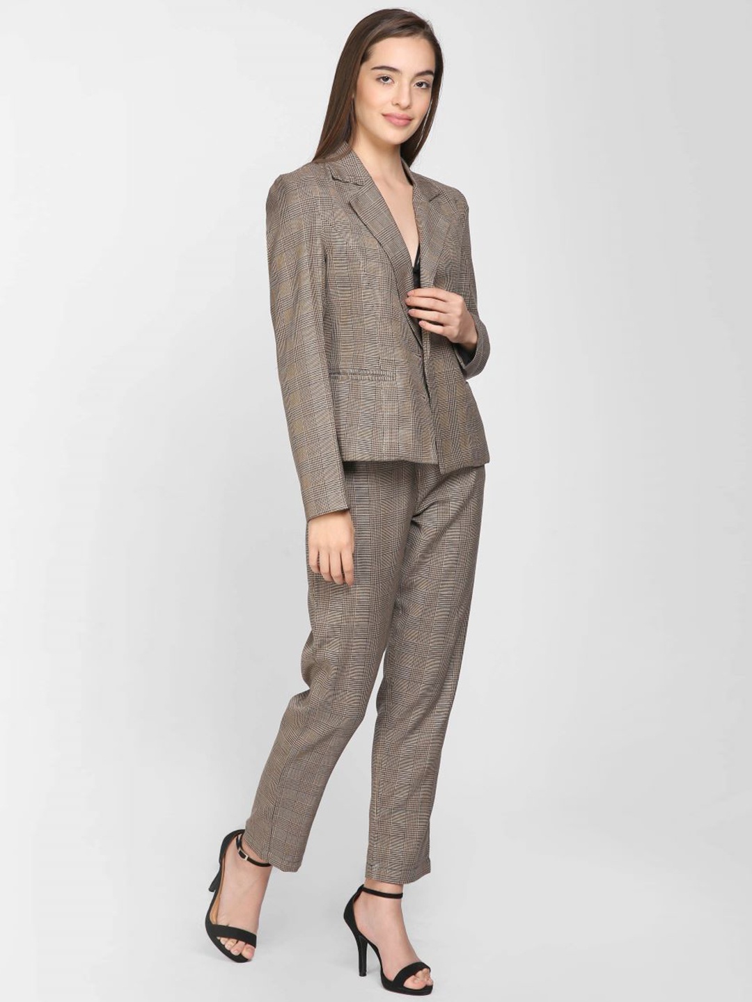 

I Love She Women Brown Checks Pure Cotton Formal Blazers