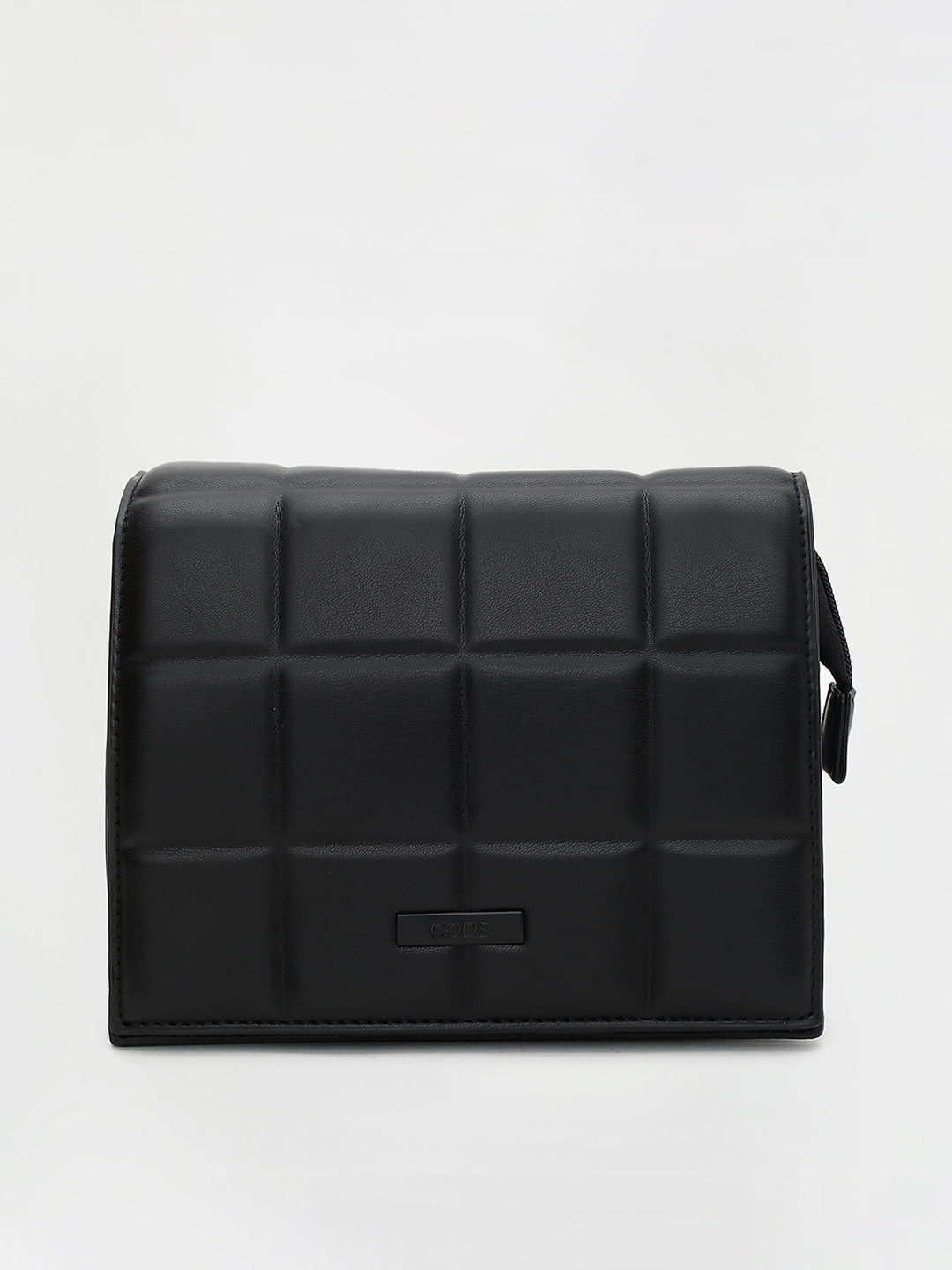 

CODE by Lifestyle Black Checked Structured Sling Bag with Quilted