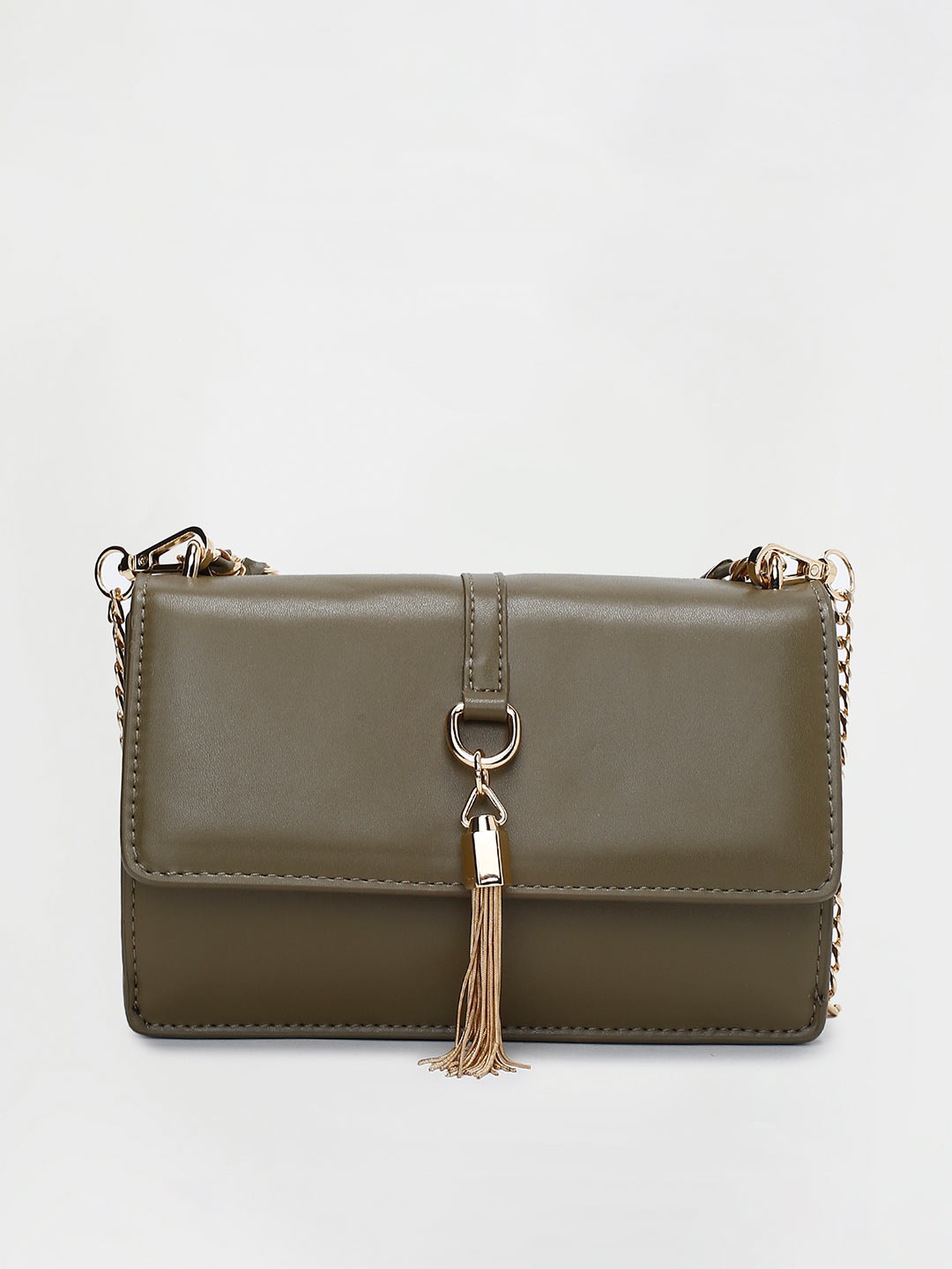 

CODE by Lifestyle Olive Green Structured Sling Bag with Tasselled