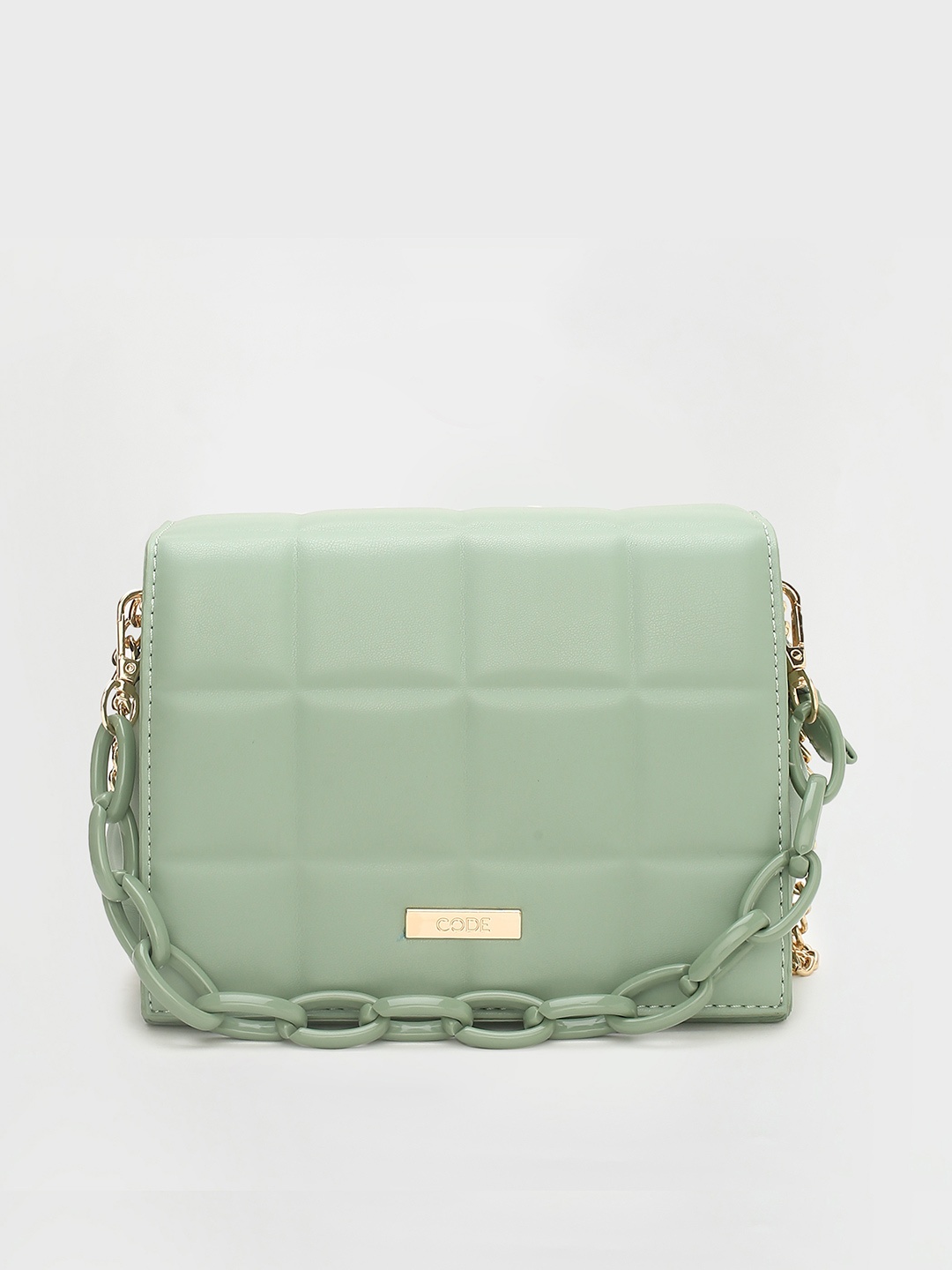 

CODE by Lifestyle Green Textured Structured Sling Bag with Quilted