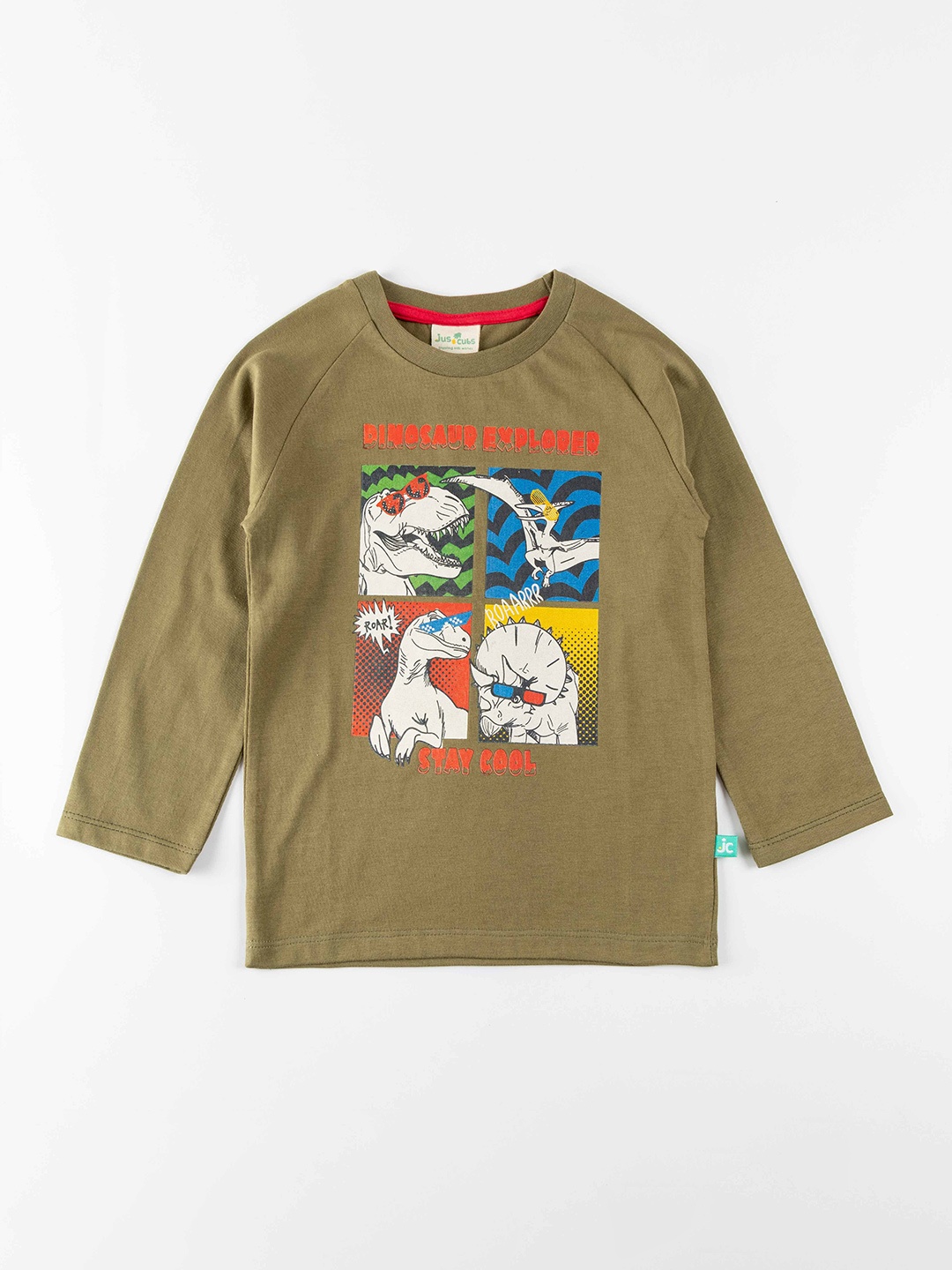 

JusCubs Boys Olive Green Graphic Printed Cotton T-shirt