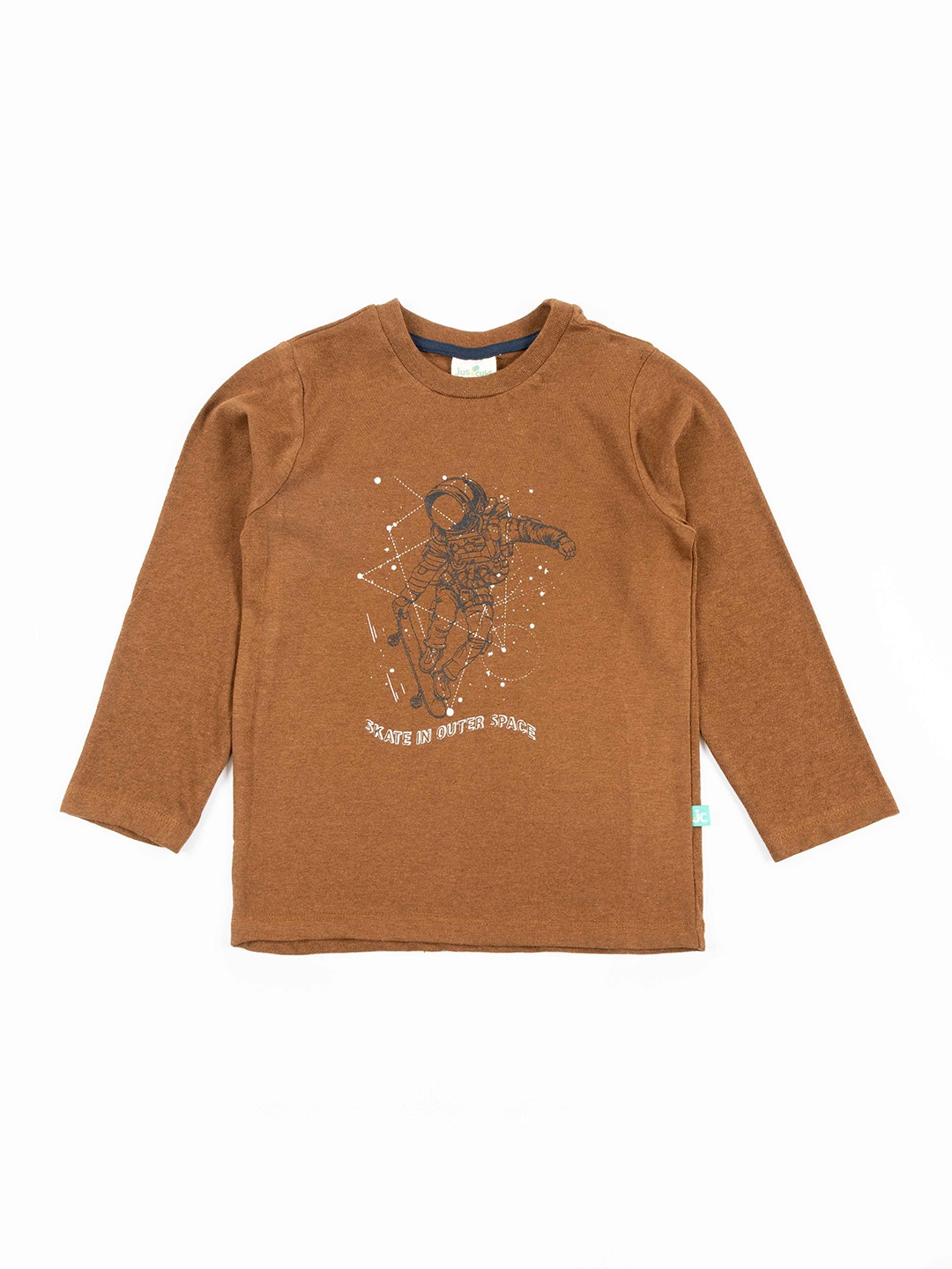 

JusCubs Boys Brown Graphic Printed Cotton T-shirt, Mustard