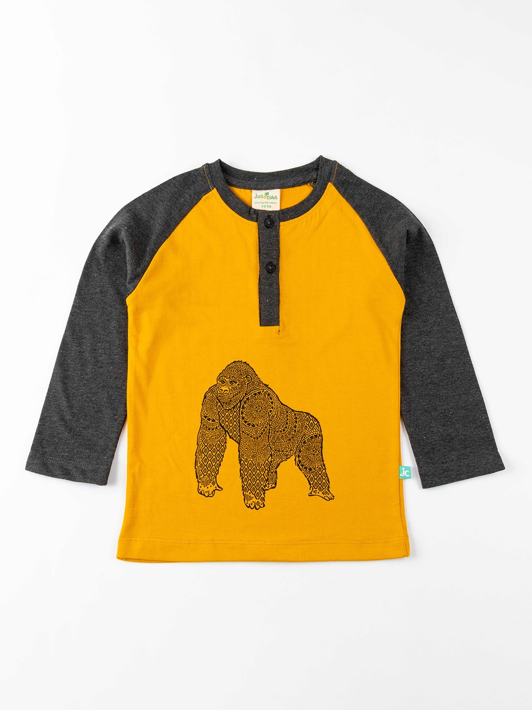 

JusCubs Boys Mustard Yellow Henley Neck T-shirt
