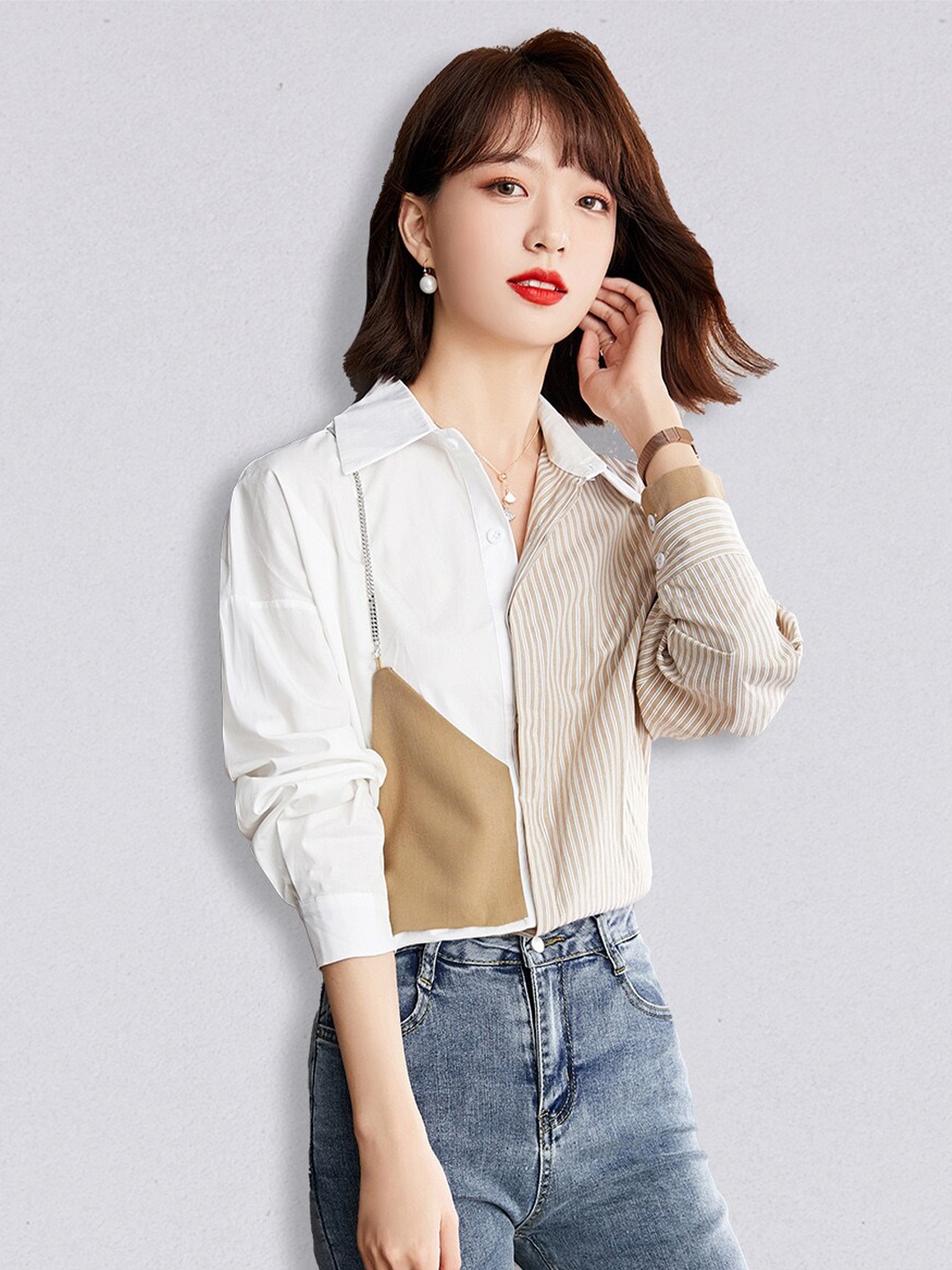 

JC Collection Women White & Beige Printed Casual Crop Shirt