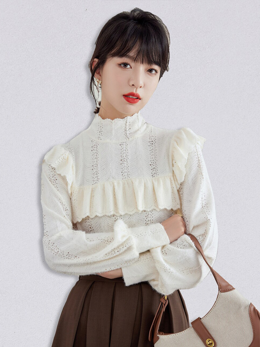 

JC Collection Off White Self Design Ruffles Top