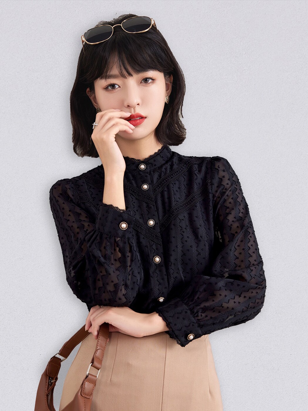 

JC Collection Women Black Puff Sleeves Casual Shirt