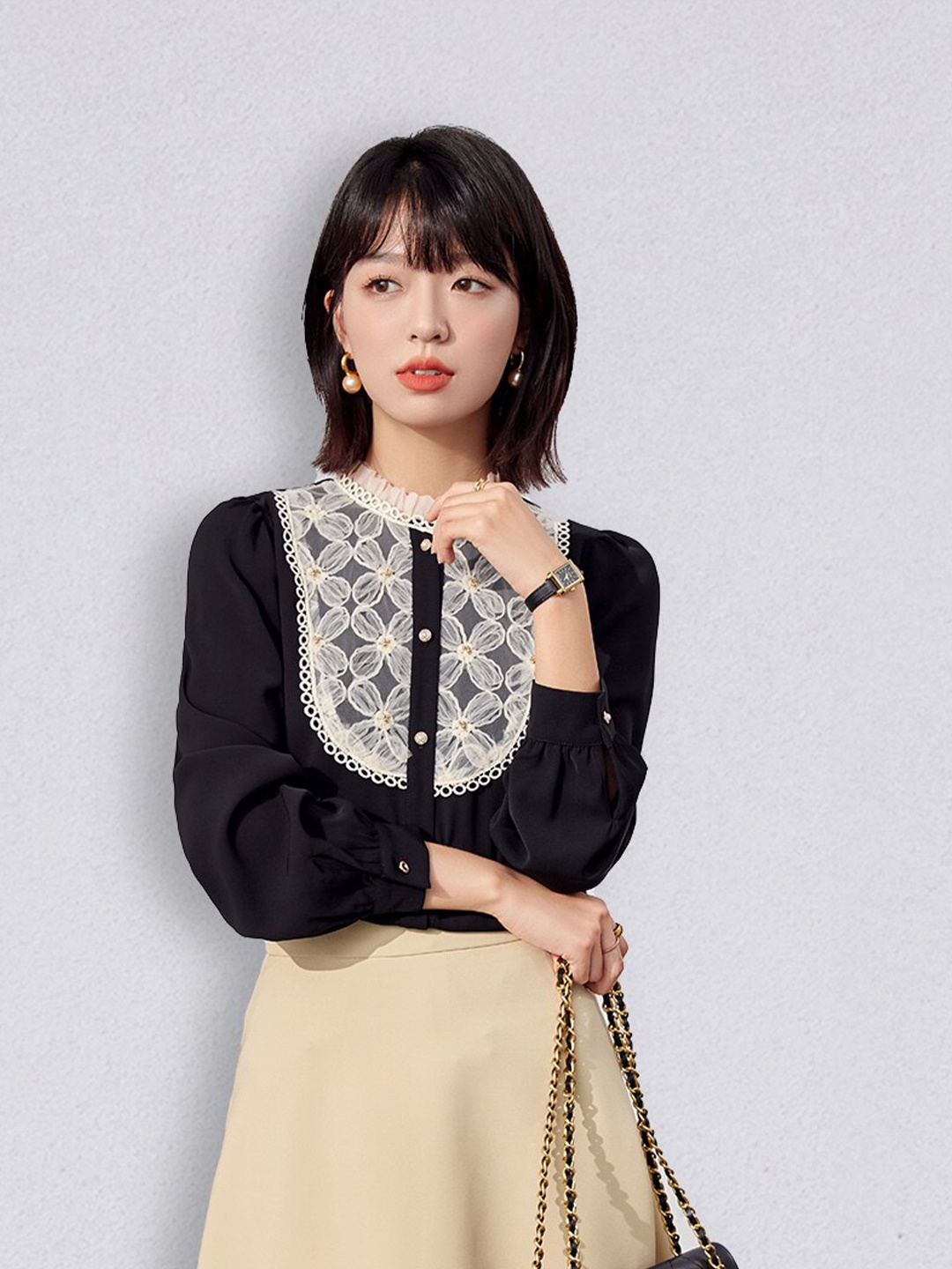 

JC Collection Women Black Casual Lace Detail Shirt