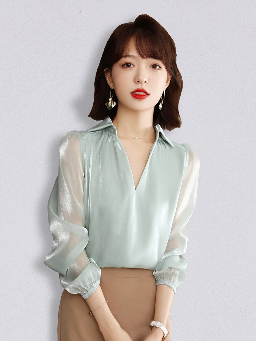 

JC Collection Women Solid Sea Green Top