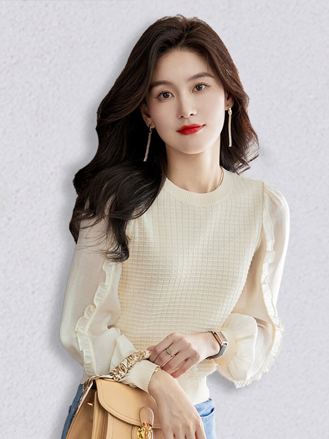 

JC Collection Women Cream-Coloured Ruffles Top