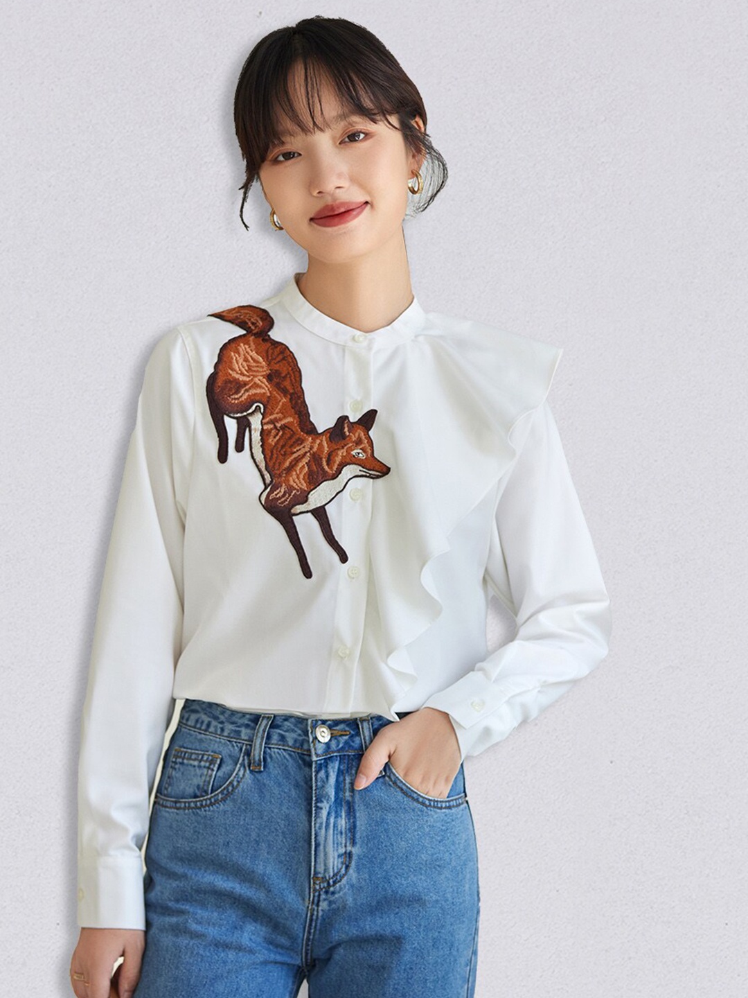 

JC Collection Mandarin Collar Casual Shirt, White