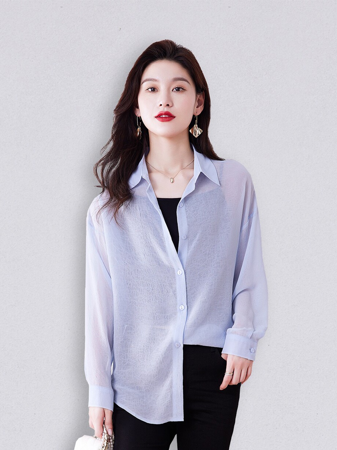 

JC Collection Women Blue Semi Sheer Casual Shirt