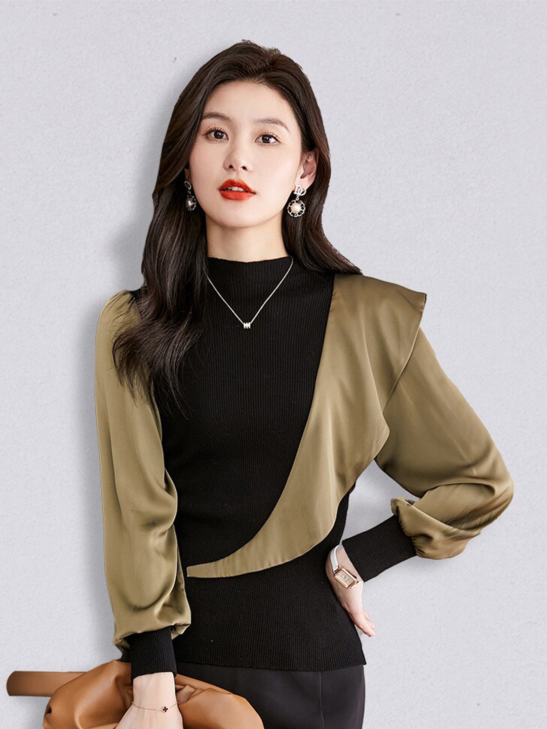 

JC Collection Black & Brown Colourblocked Ruffles Top