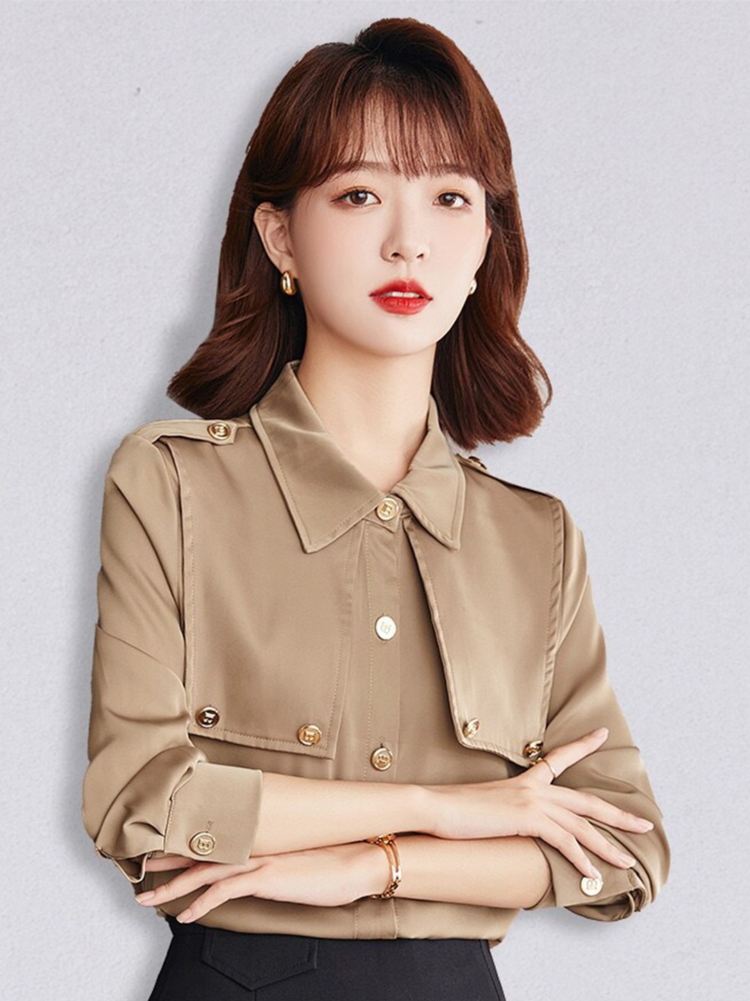 

JC Collection Women Khaki Solid Casual Shirt