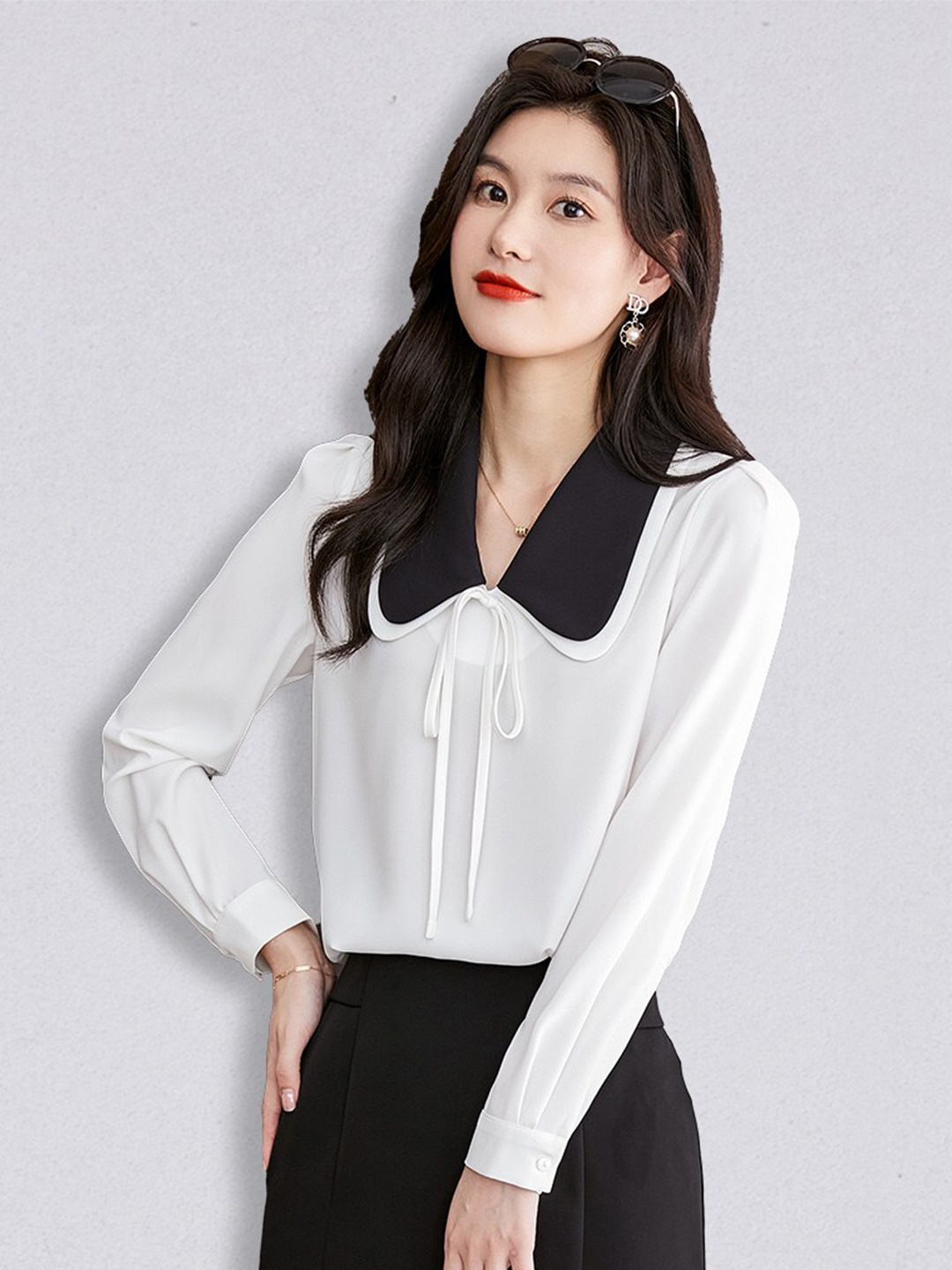 

JC Collection White & Black Shirt Style Top