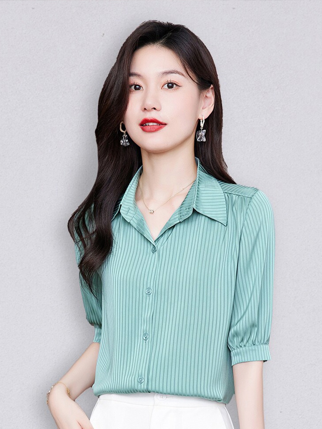 

JC Collection Women Green Striped Casual Shirt