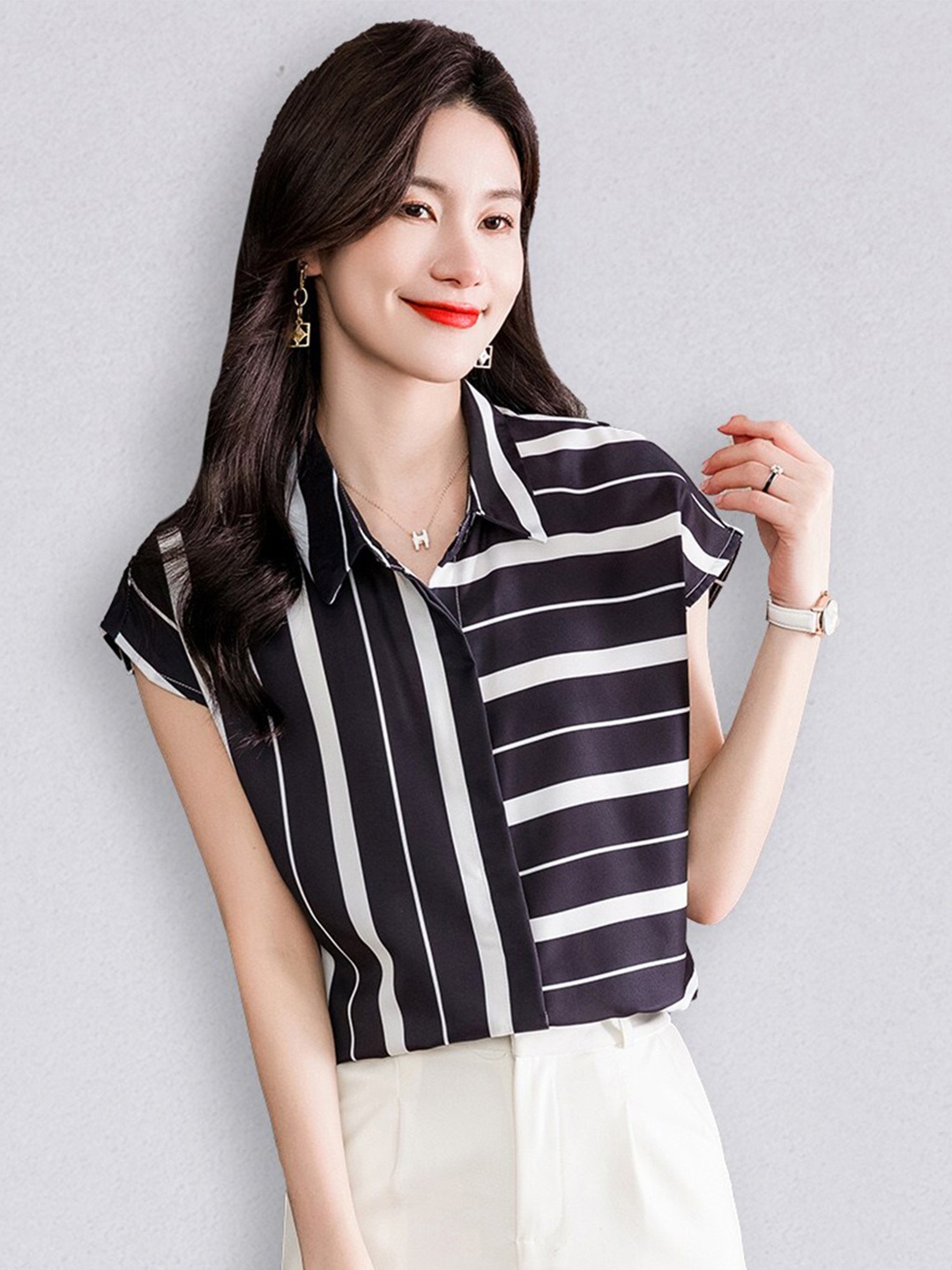 

JC Collection Women Black Striped Casual Shirt