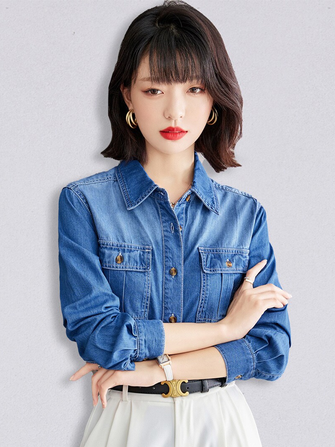 

JC Collection Women Blue Solid Polyester Casual Shirt