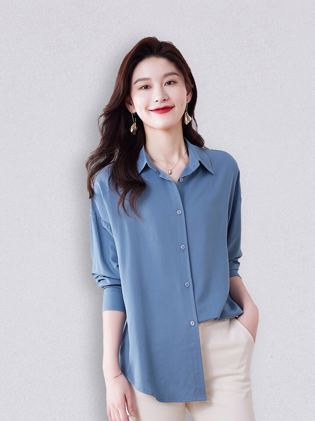 

JC Collection Women Blue Solid Polyester Casual Shirt