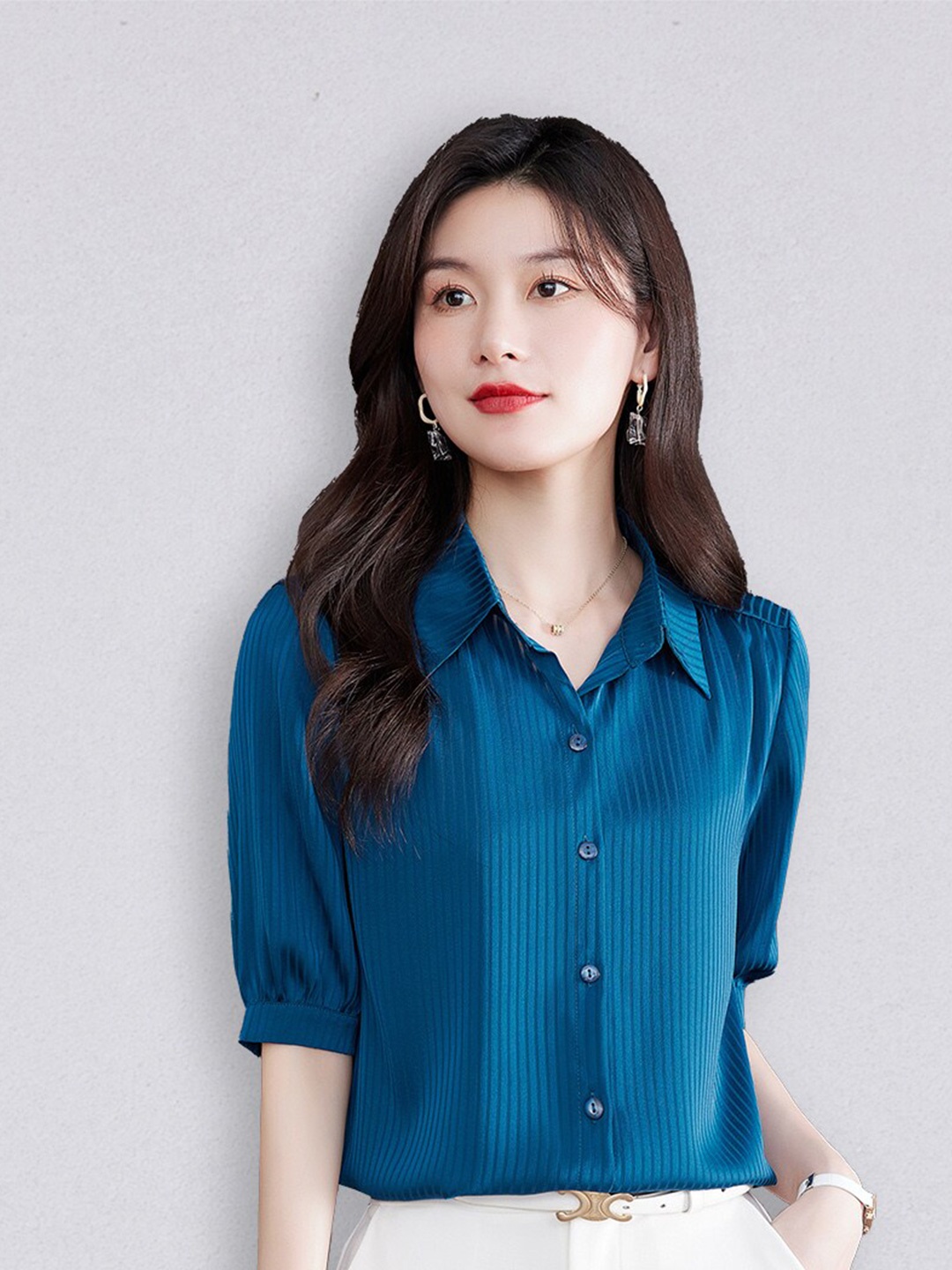 

JC Collection Women Blue Solid Polyester Casual Shirt