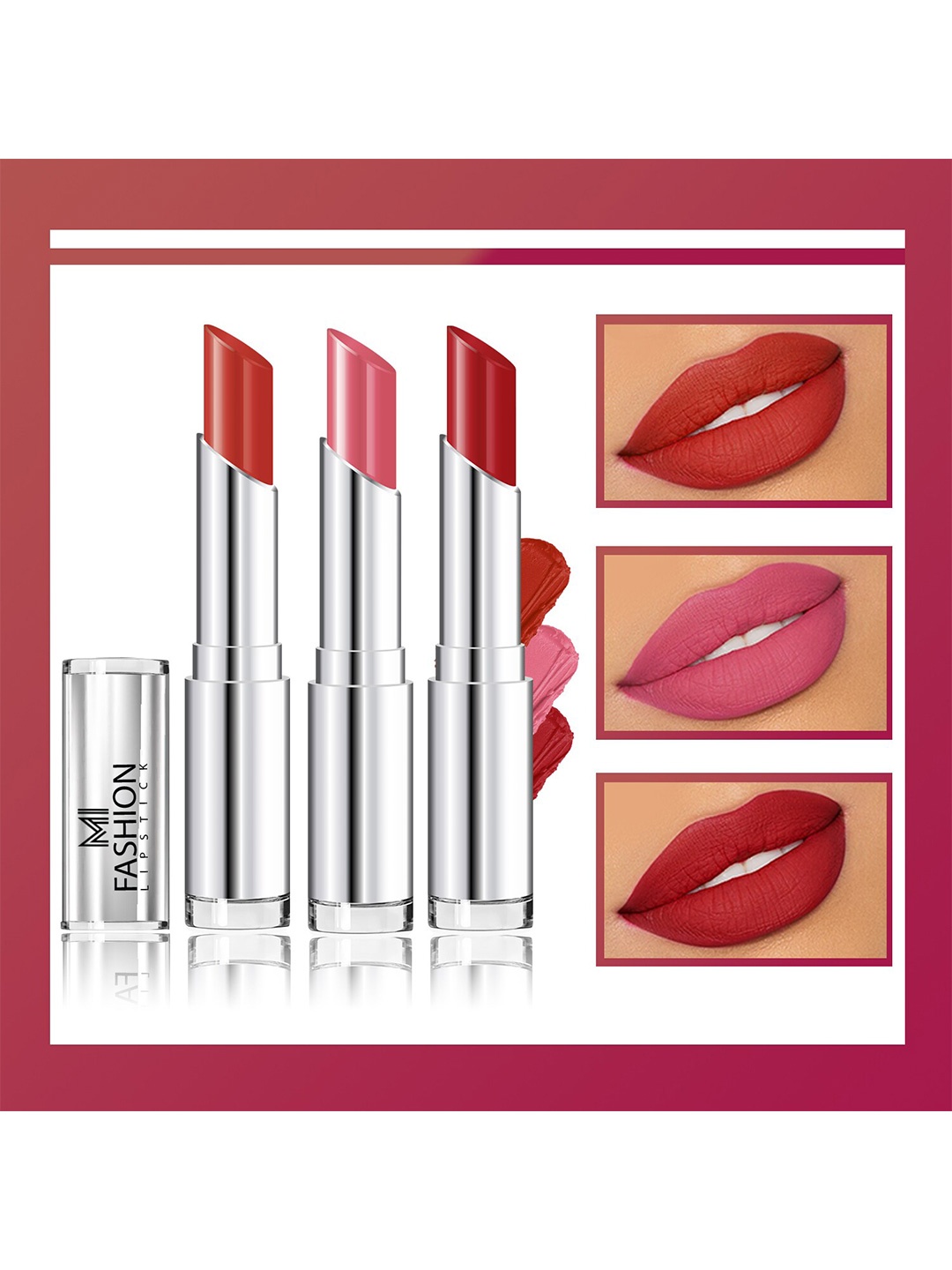 

MI FASHION Set Of 3 Matte Long Lasting Lipstick-Roof Terracotta,Peach,Old Red Brick-10.5gm