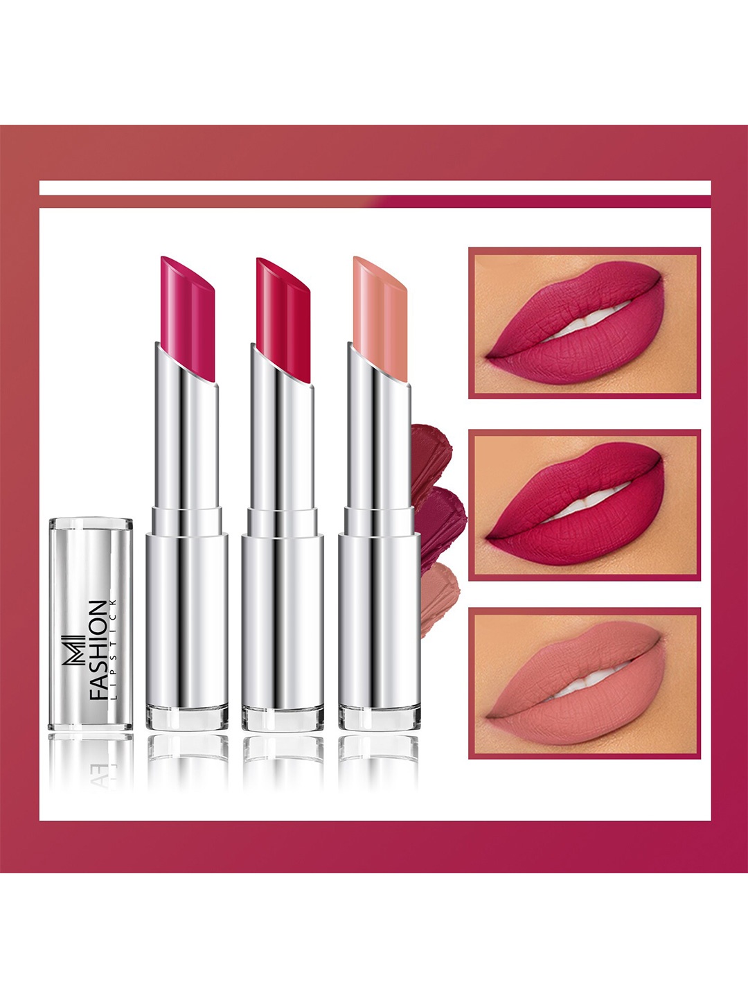 

MI FASHION Set Of 3 Creme Matte Long Lasting Lipstick-10.5g-Pink-Pinkish Red-Nude