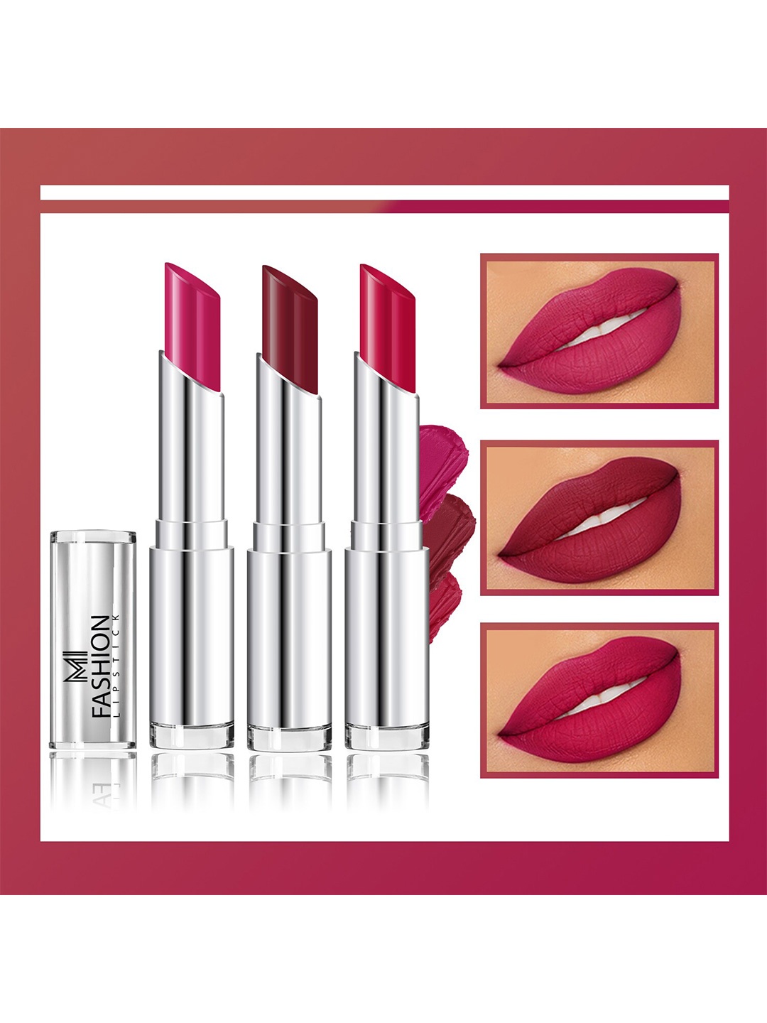 

MI FASHION Set Of 3 Creme Matte Long Lasting Lipstick-10.5gm, Pink