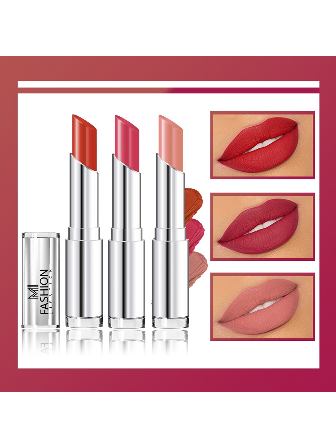 

MI FASHION Set Of 3 Creme Matte Lipstick, Orange