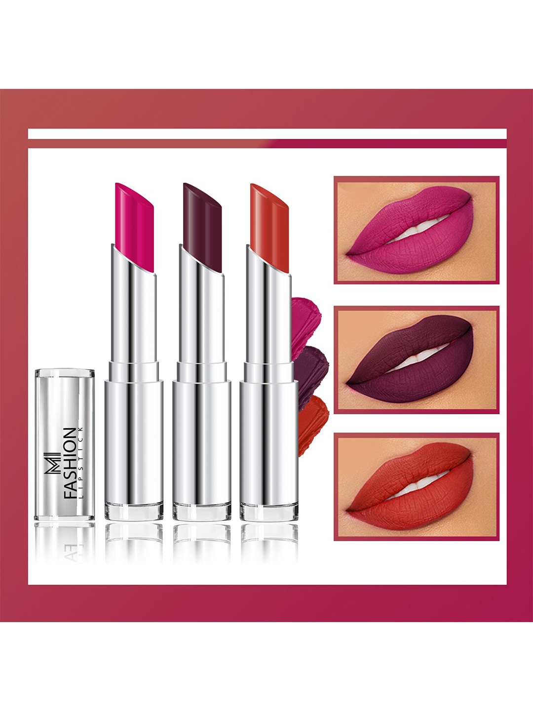 

MI FASHION Set Of 3 Creme Matte Long Lasting Lipstick-10.5gm, Magenta