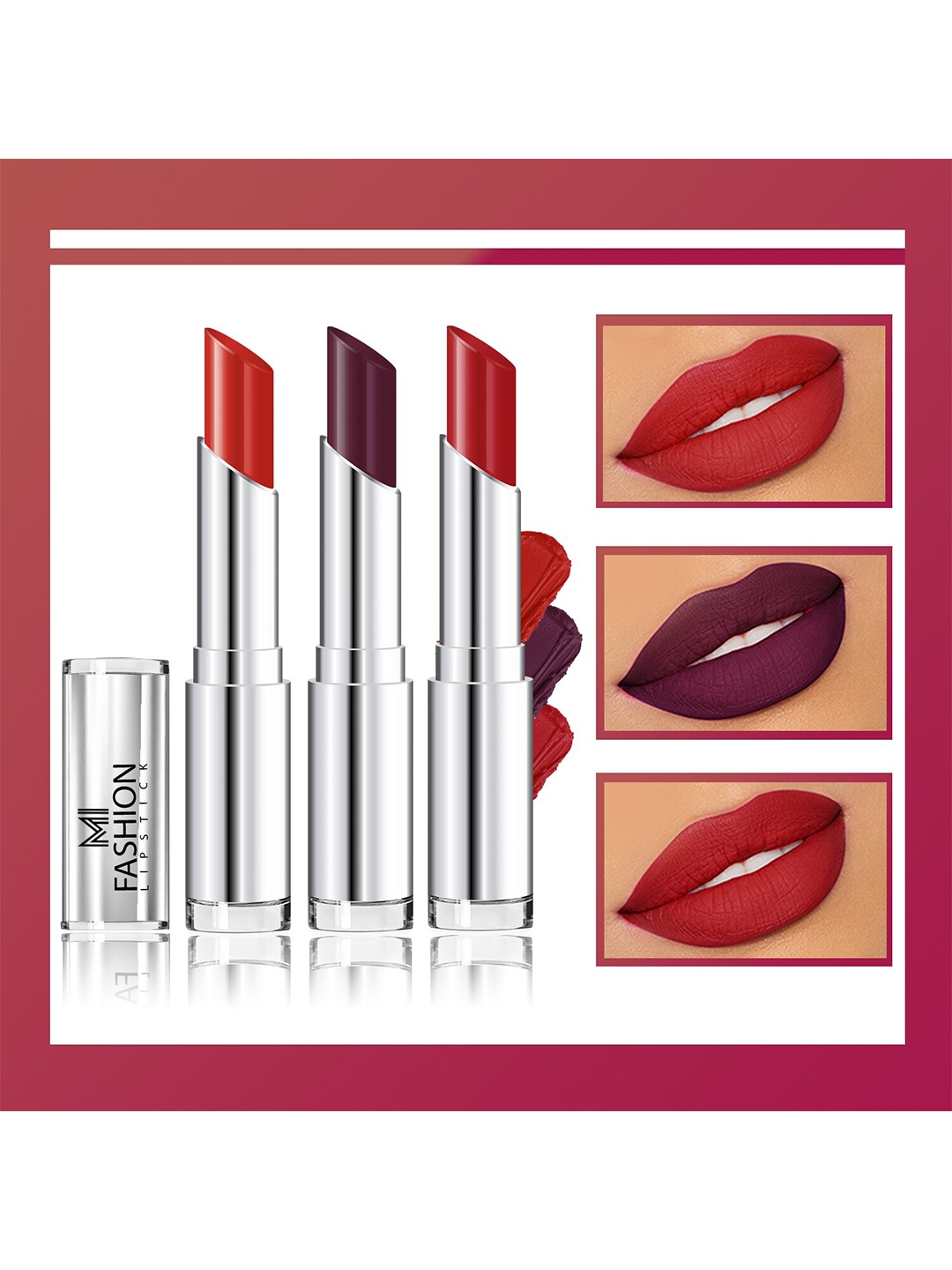 

MI FASHION Set Of 3 Creme Matte Long Lasting Lipstick-10.5gm, Red