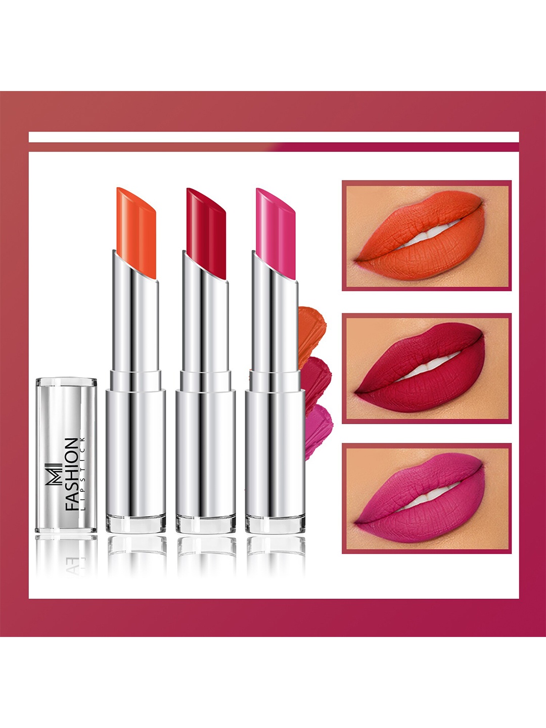 

MI FASHION Set Of 3 Creme Matte Long Lasting Lipstick -10.5gm, Red