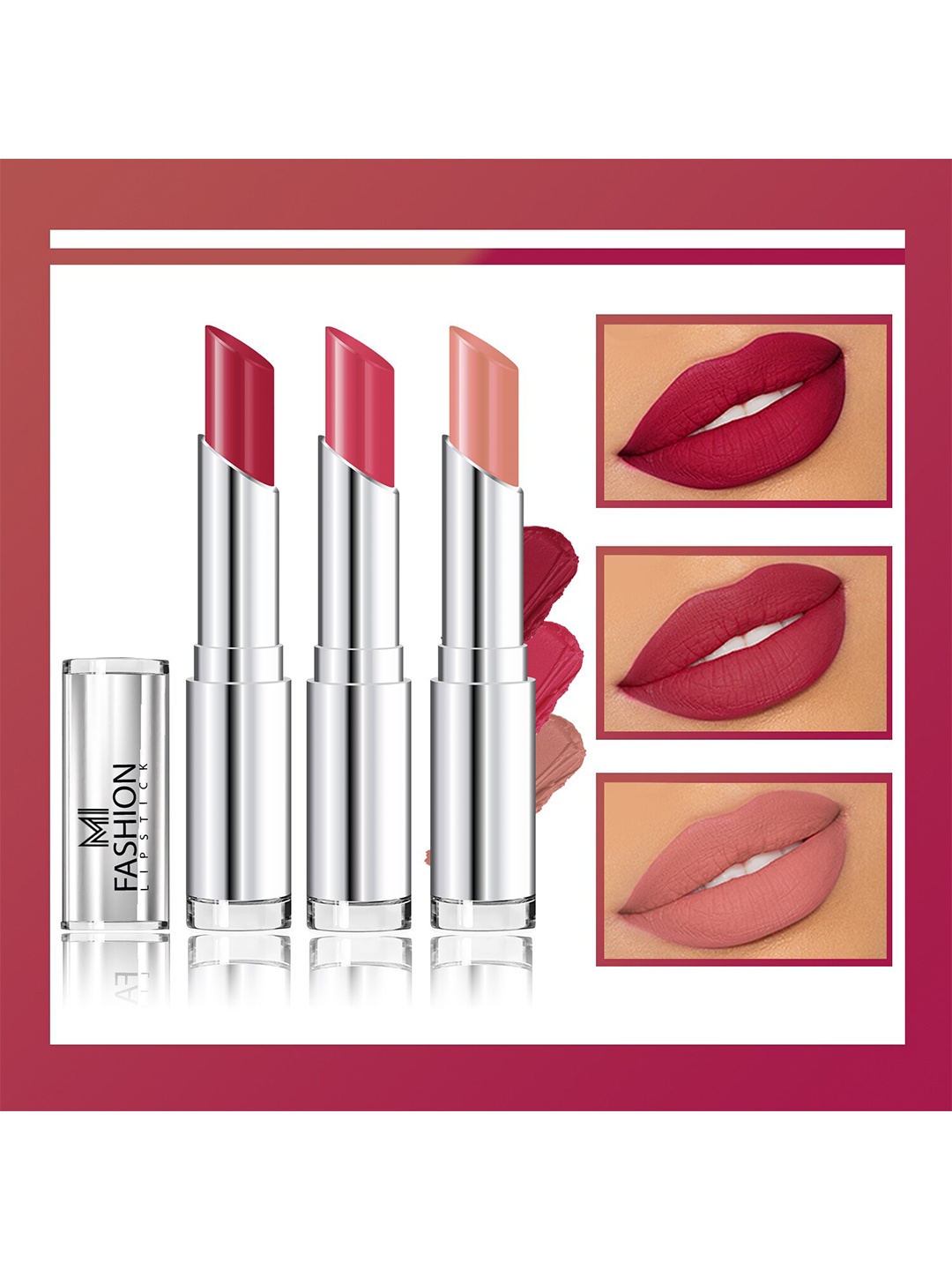 

MI FASHION Set Of 3 Creme Matte Long Lasting Lipstick-10.5gm, Pink