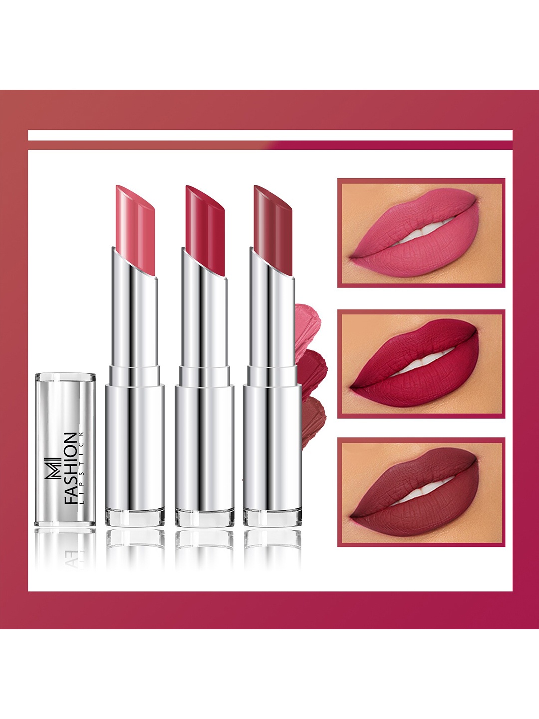 

MI FASHION Set Of 3 Creme Matte Long Lasting Lipstick-10.5gm, Pink