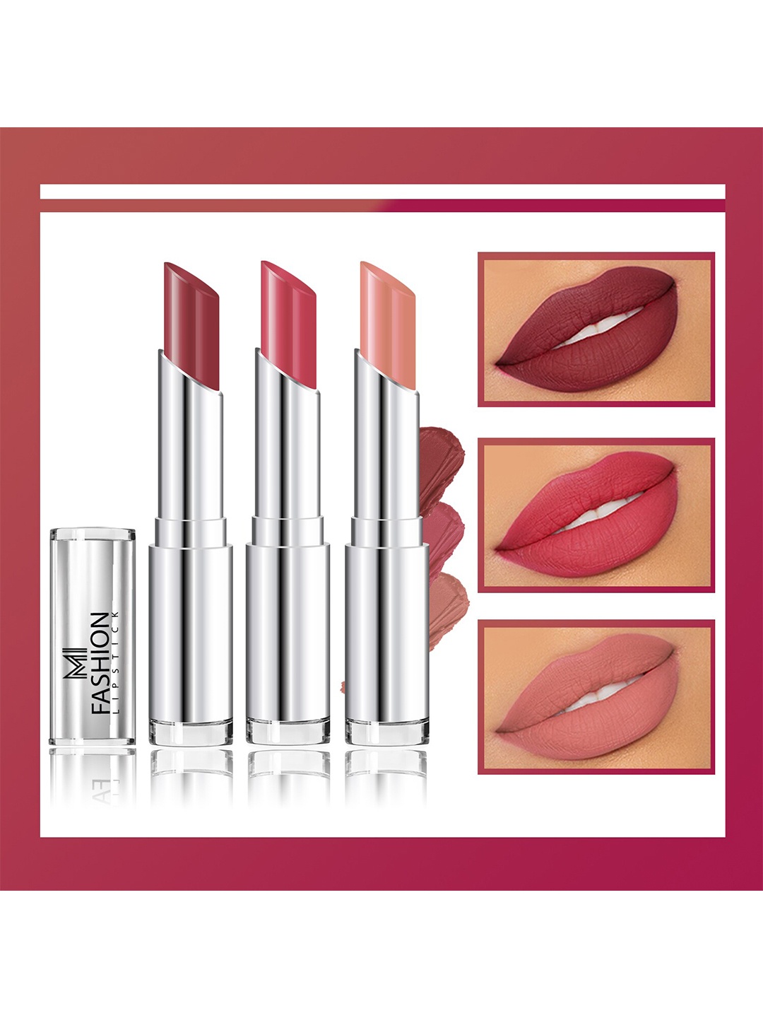 

MI FASHION Set Of 3 Creme Matte Long Lasting Lipstick-10.5g-Brown-Dark Rose-Nude