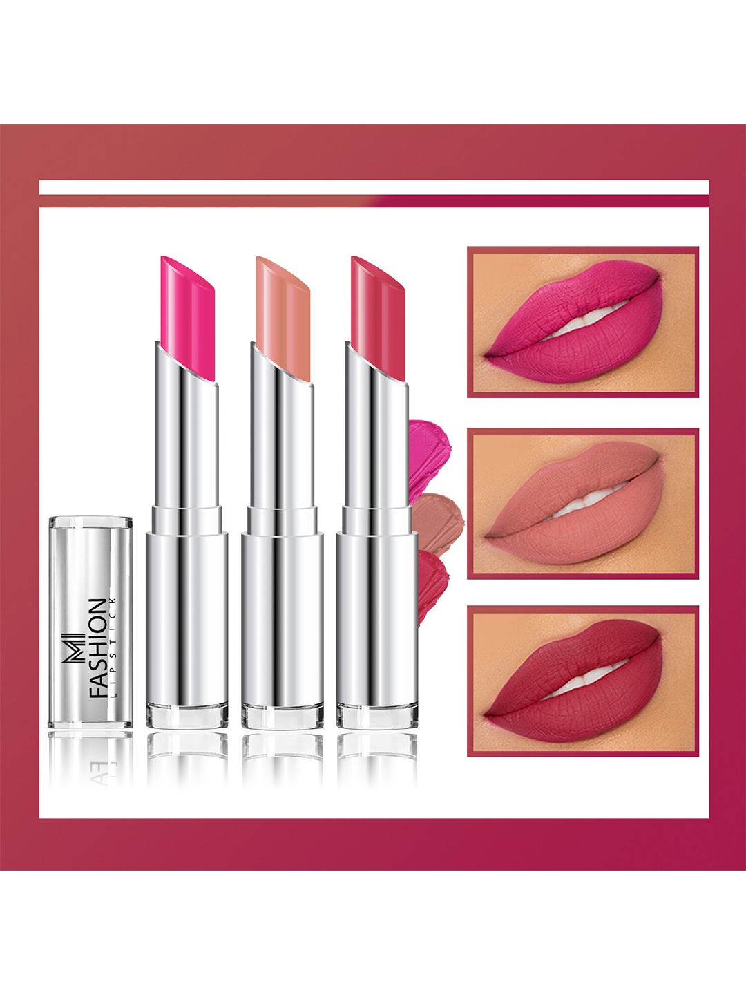 

MI FASHION Set Of 3 Creme Matte Weightless Long-Lasting Lipstick 3.5g each - Pink + Wine Pink + Nude