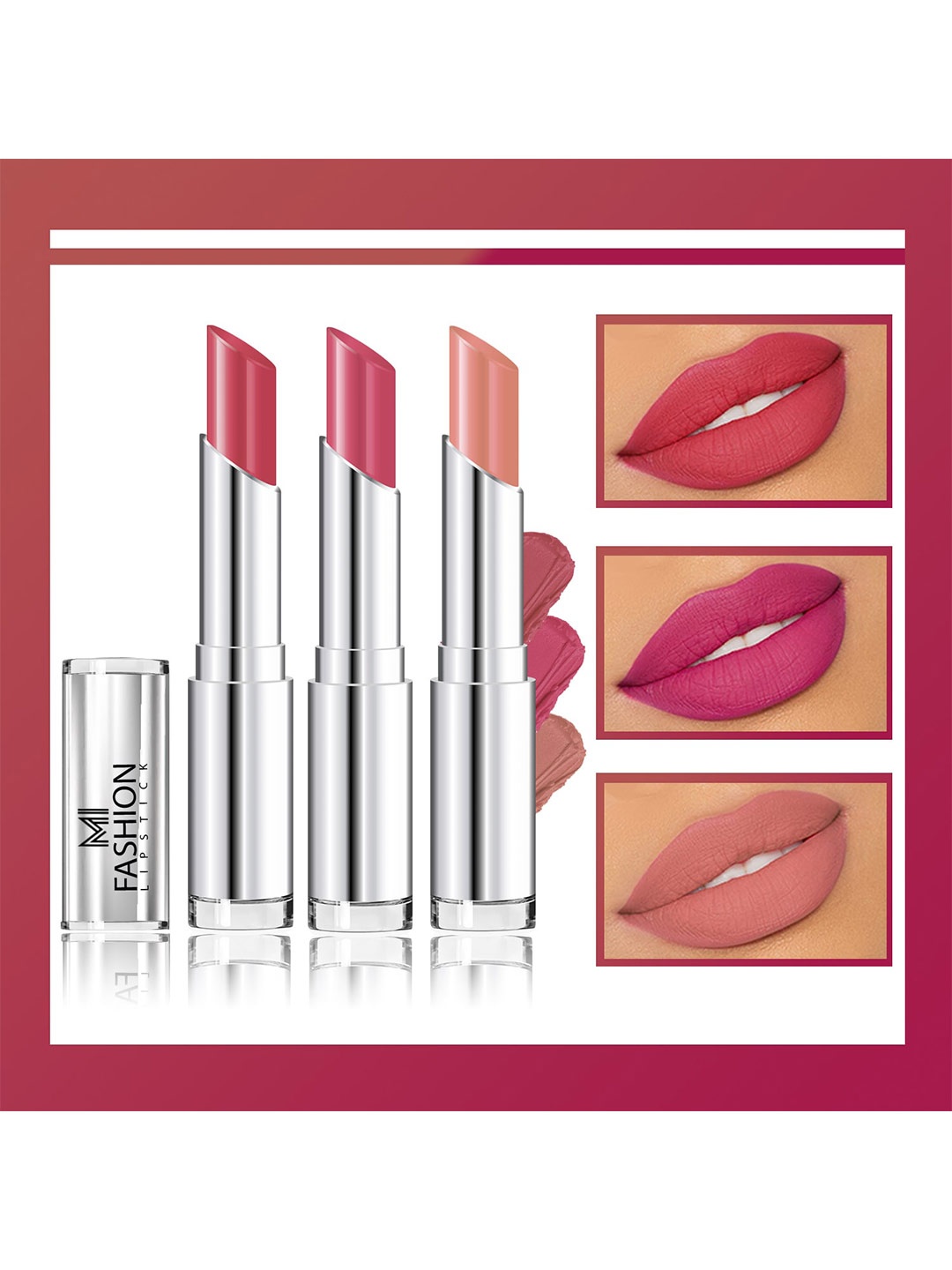 

MI FASHION Set Of 3 Creme Matte Weightless Long-Lasting Lipstick 3.5g each - Dark Rose + Deep Rose + Nude