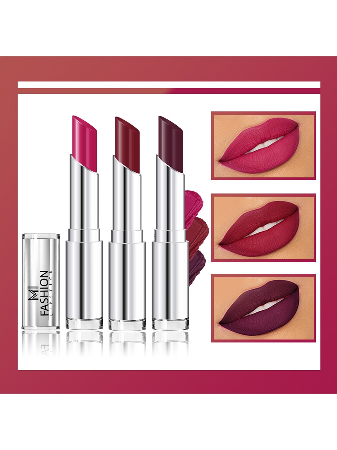 

MI FASHION Set Of 3 Creme Matte Weightless Long-Lasting Lipstick 3.5g each - Pink + Cherrywood + Wine Berry