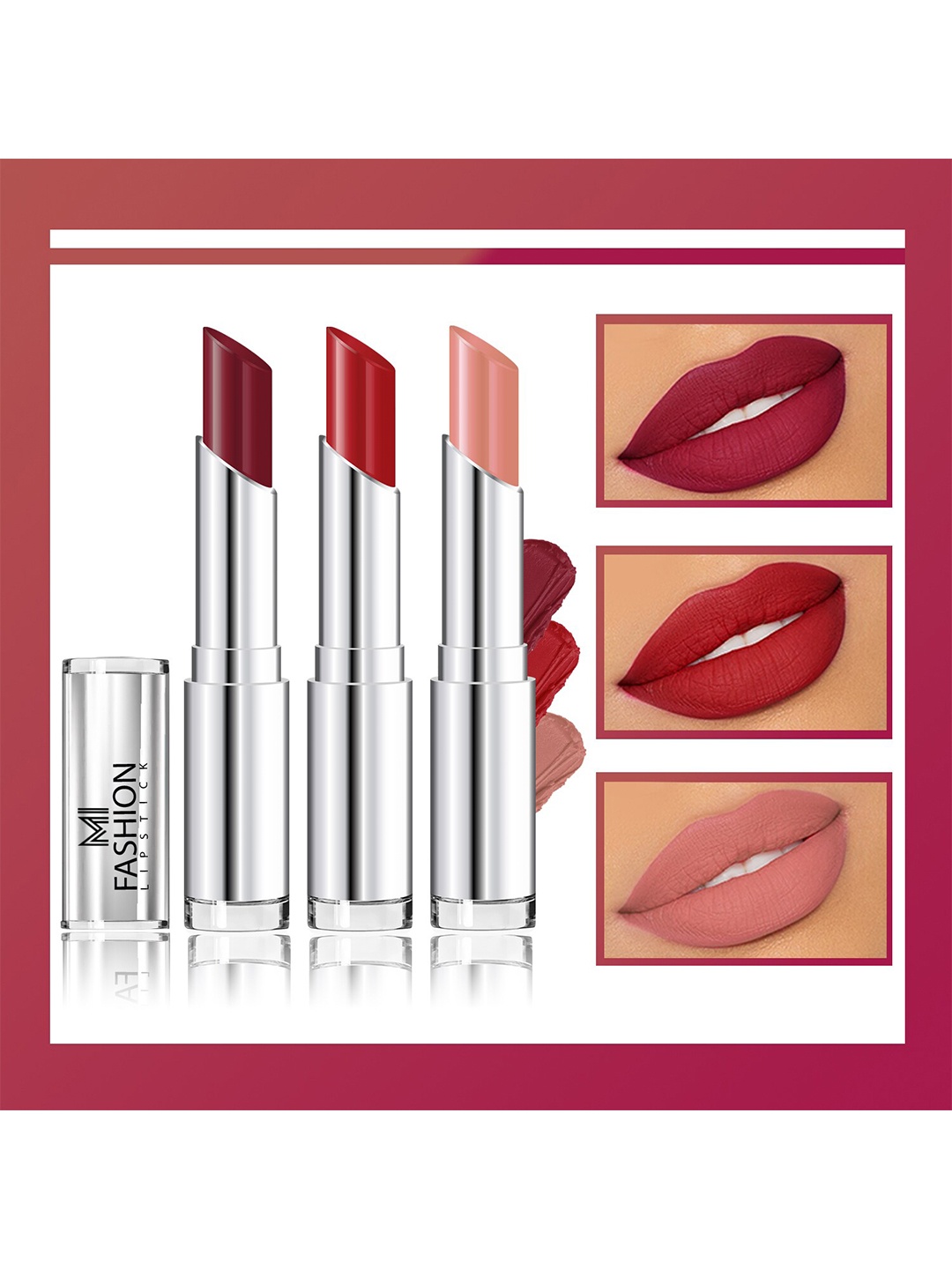 

MI FASHION Set Of 3 Creme Matte Weightless Long-Lasting Lipstick 3.5g each - Cherrywood + Old Red Brick + Nude
