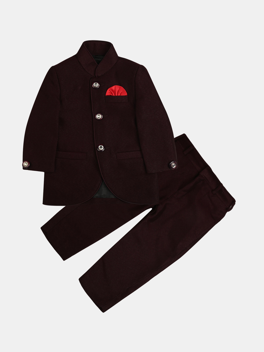

V-Mart Boys Maroon Solid Bandhgala 2-Piece Suit