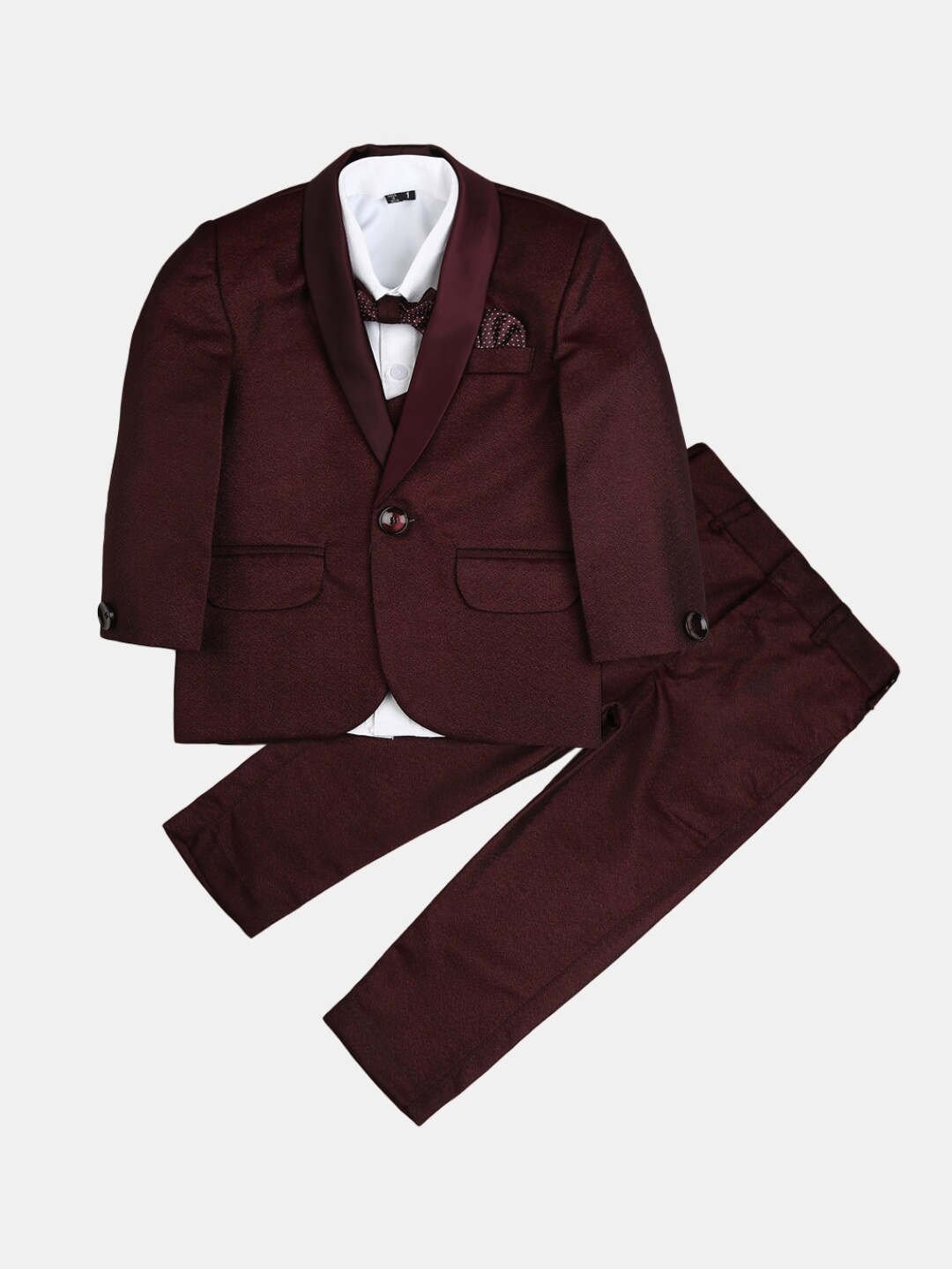 

V-Mart Boys Maroon Solid 5-Piece Single-Breasted Suit