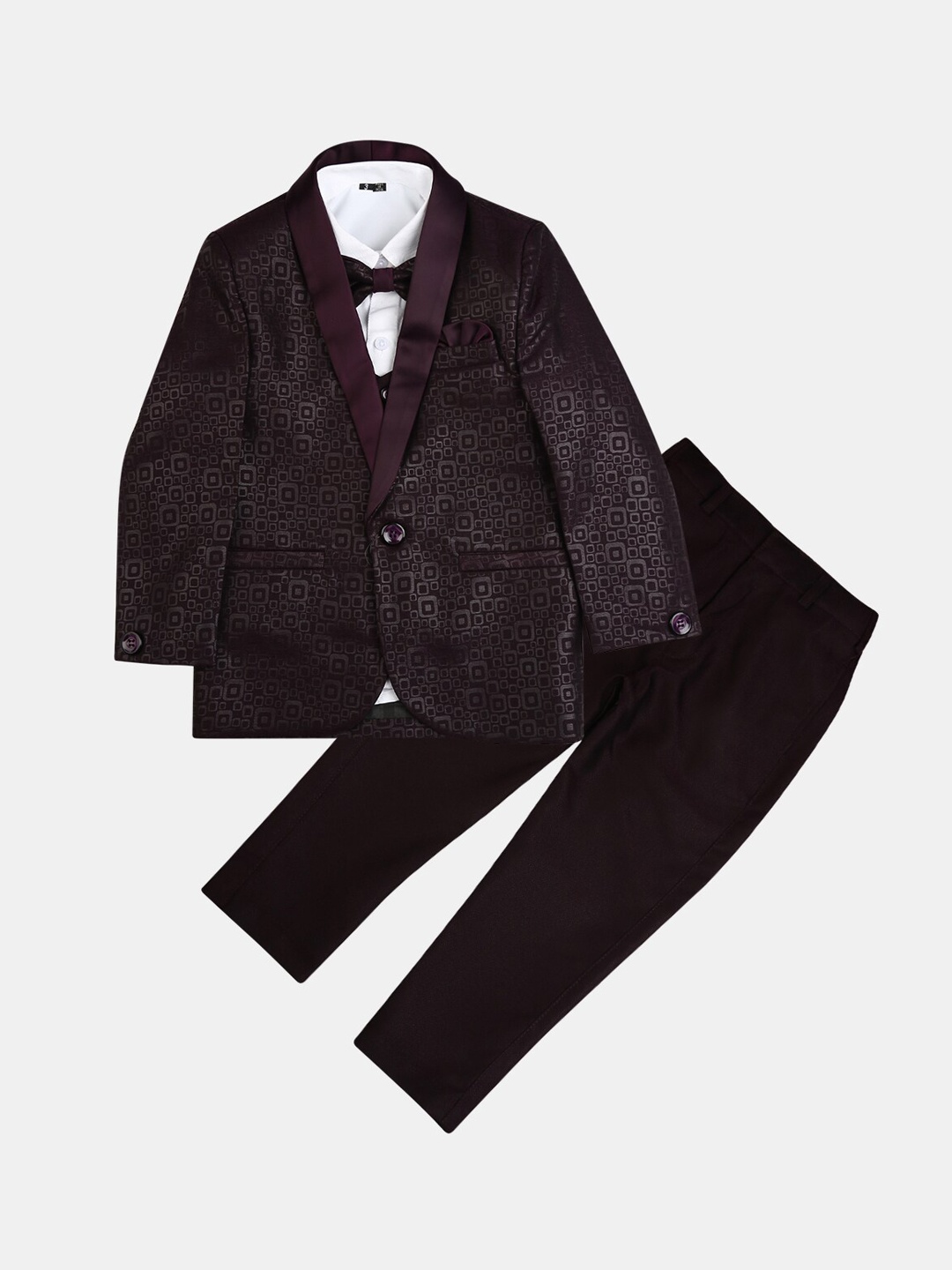 

V-Mart Purple & White Solid 5-Piece Single-Breasted Suit