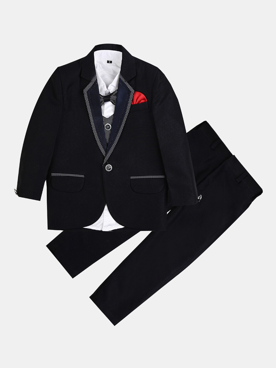 

V-Mart Boys Black & White Solid Single Breasted 5-Piece Suit