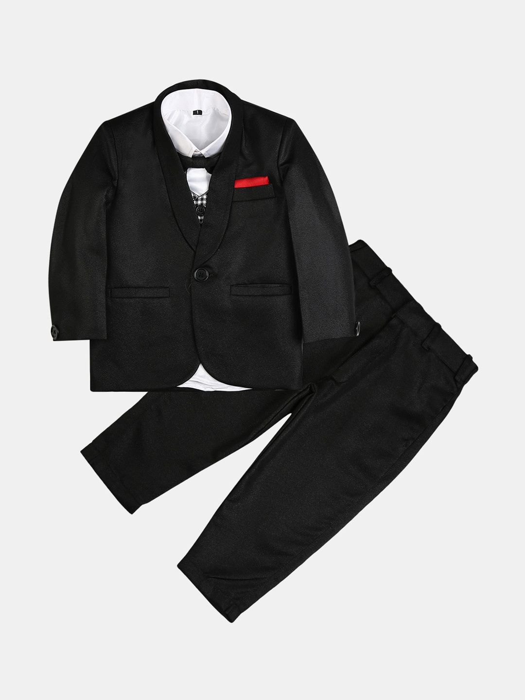 

V-Mart Boys Black Solid 4-Piece Single-Breasted Suit
