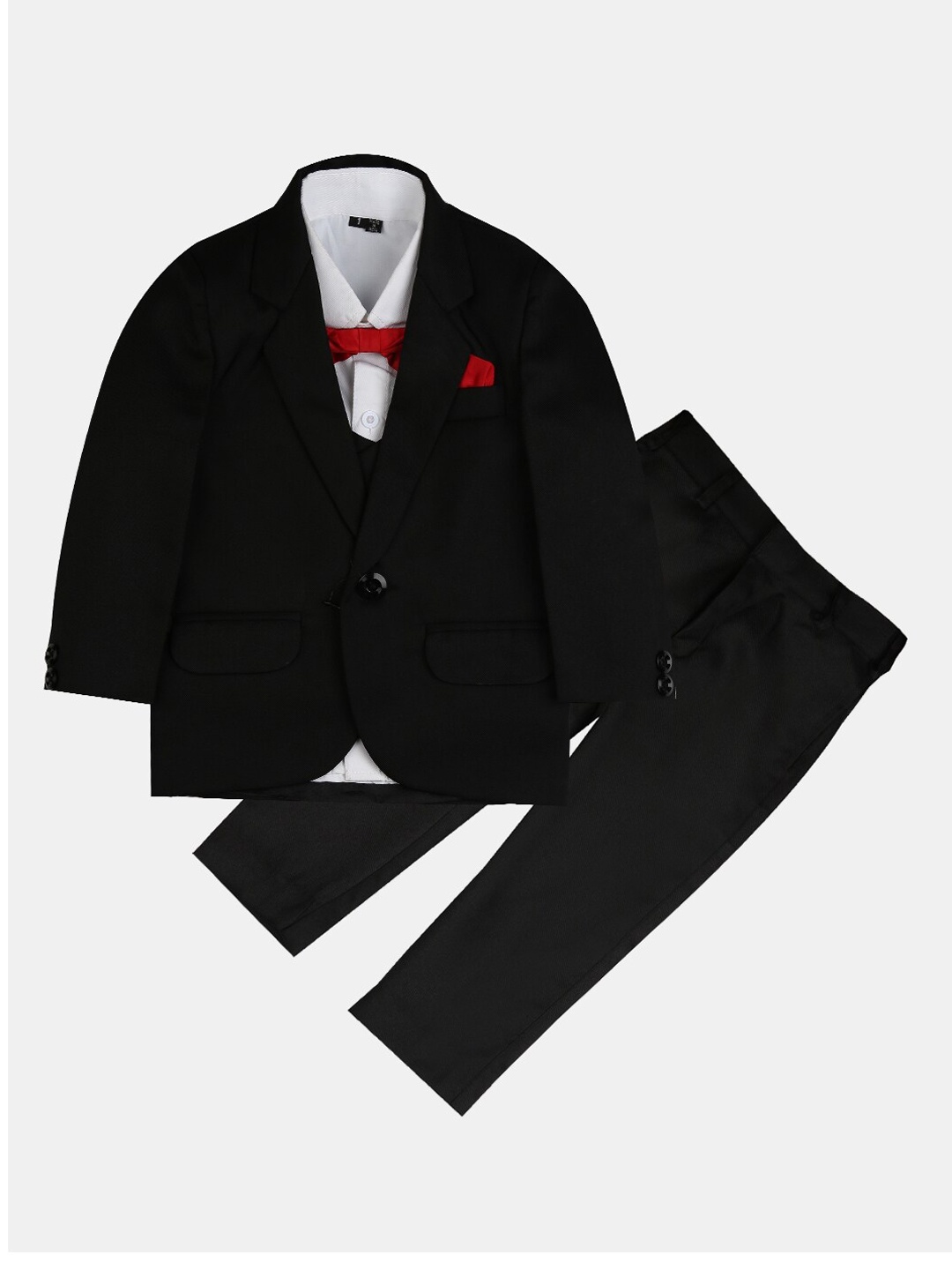 

V-Mart Boys Black & White Solid Single Breasted 5-Piece Suits