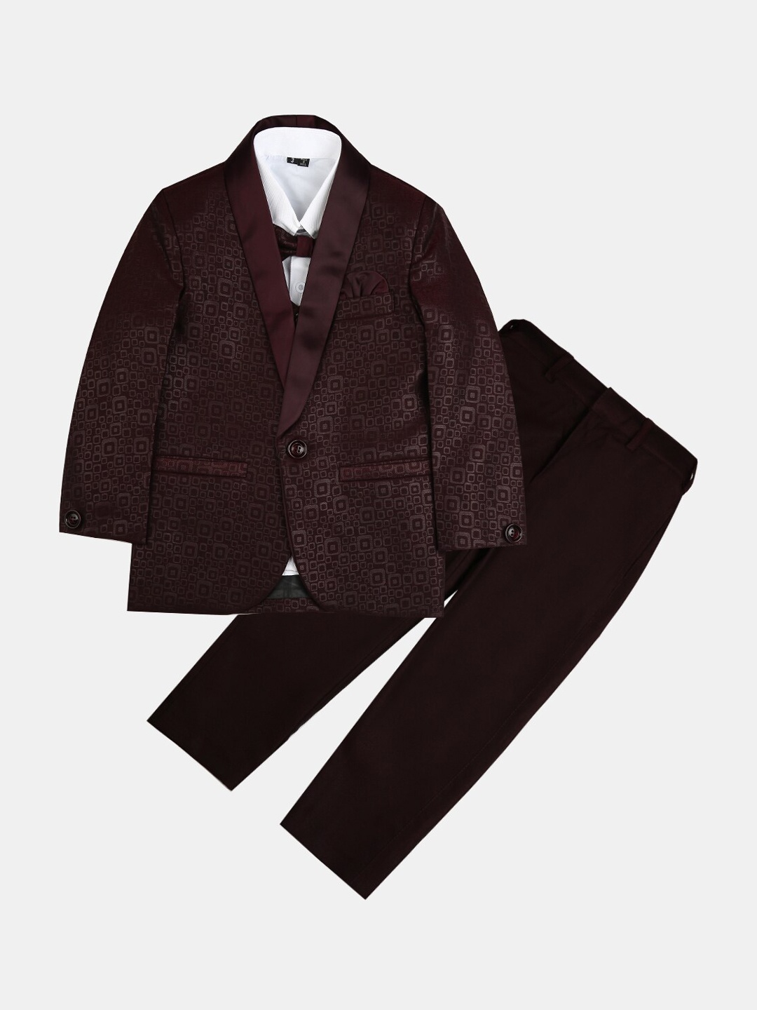 

V-Mart Boys Maroon & White Solid Single Breasted 5-Piece Suits