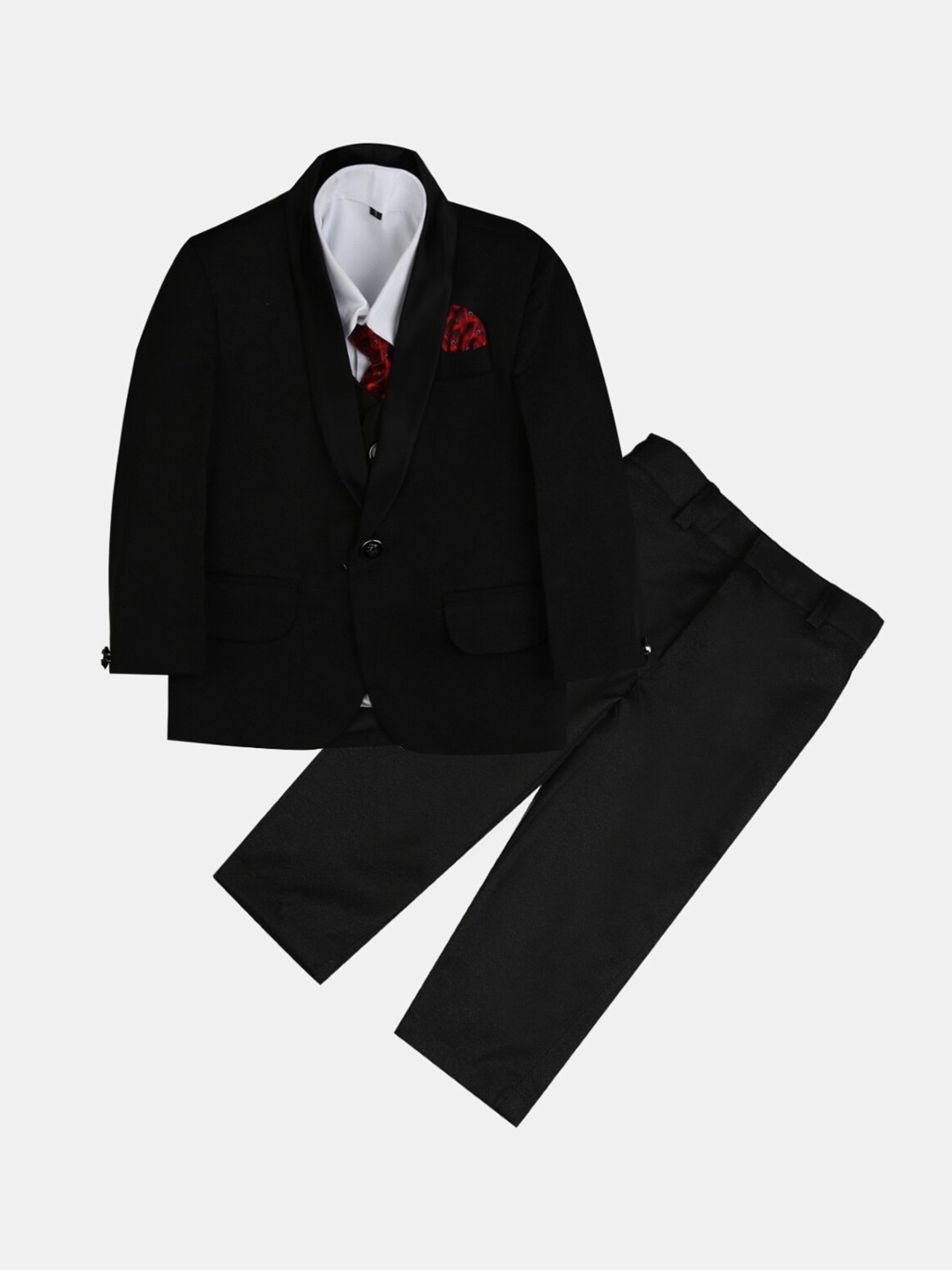 

V-Mart Boys Black & White Solid Single-Breasted 4-Piece Suit
