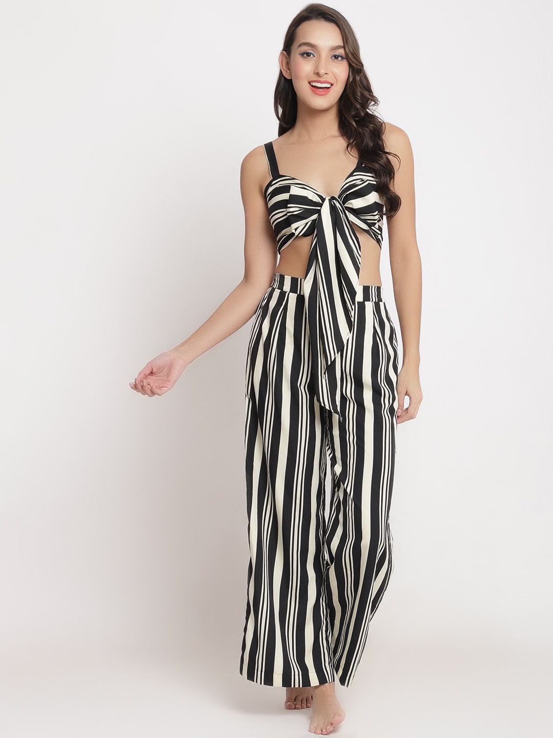 

EROTISSCH Women Black Striped Beachwear Cover Up Set