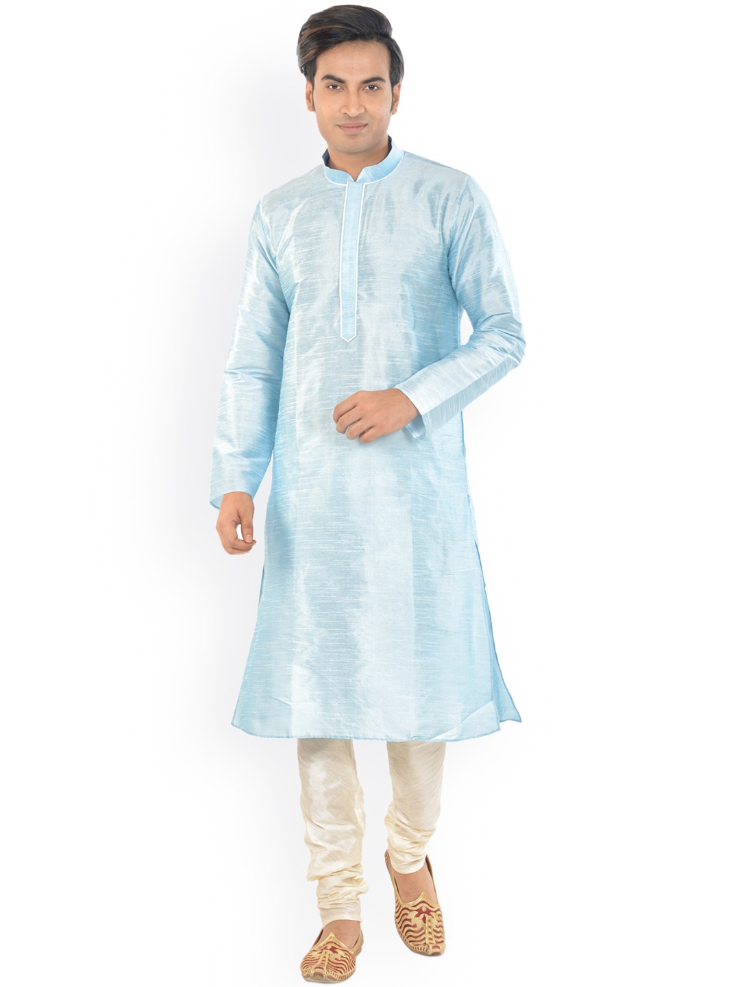

DEYANN Men Blue Solid Straight Kurta