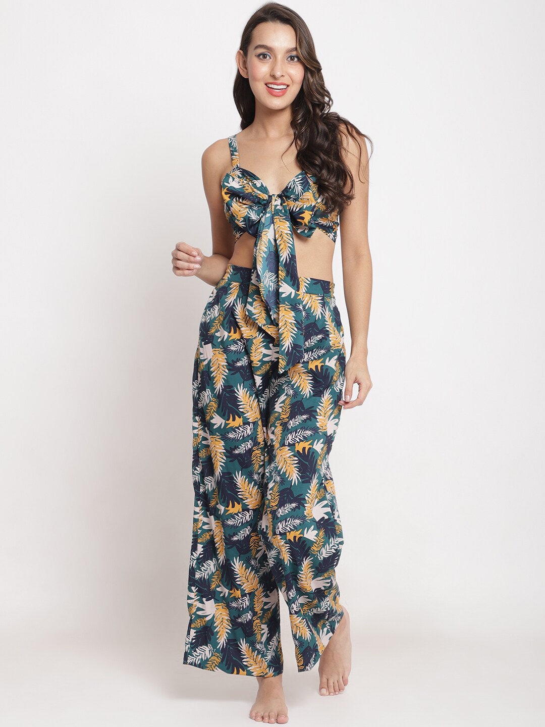 

EROTISSCH Women Green & Yellow Tropical Printed Swimwear Set